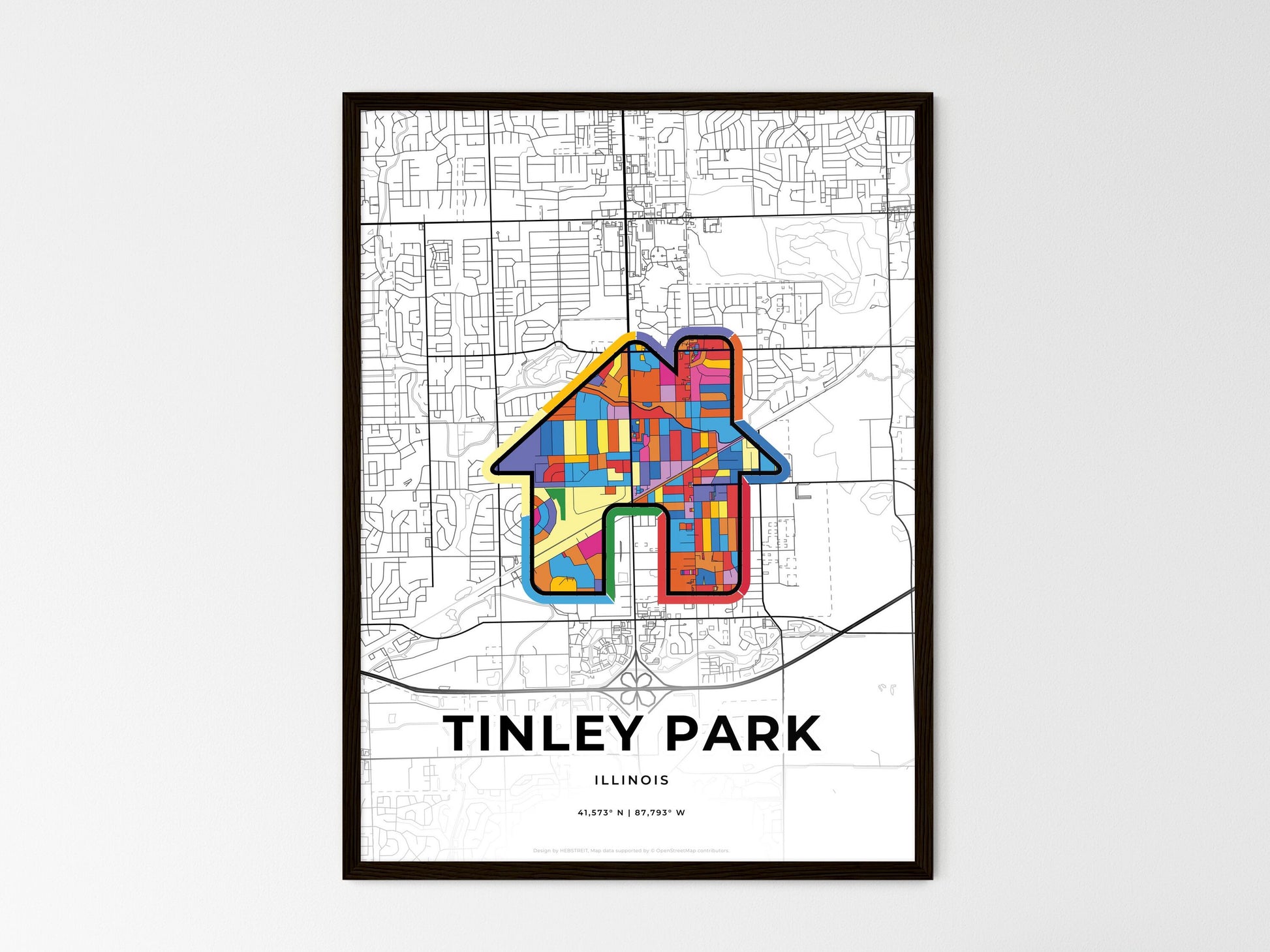 Tinley Park Illinois wedding art map with home icon