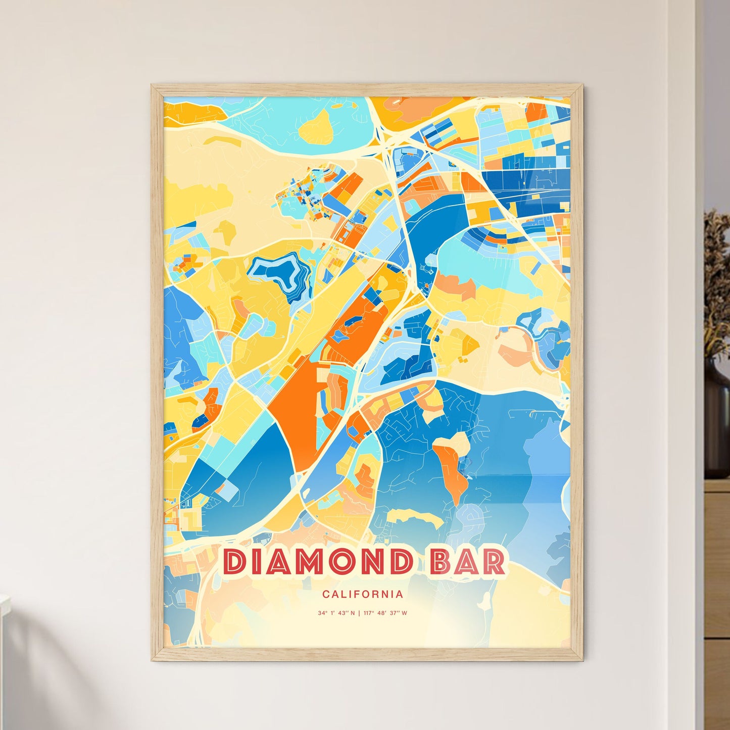 Colorful DIAMOND BAR CALIFORNIA Fine Art Map Blue Orange