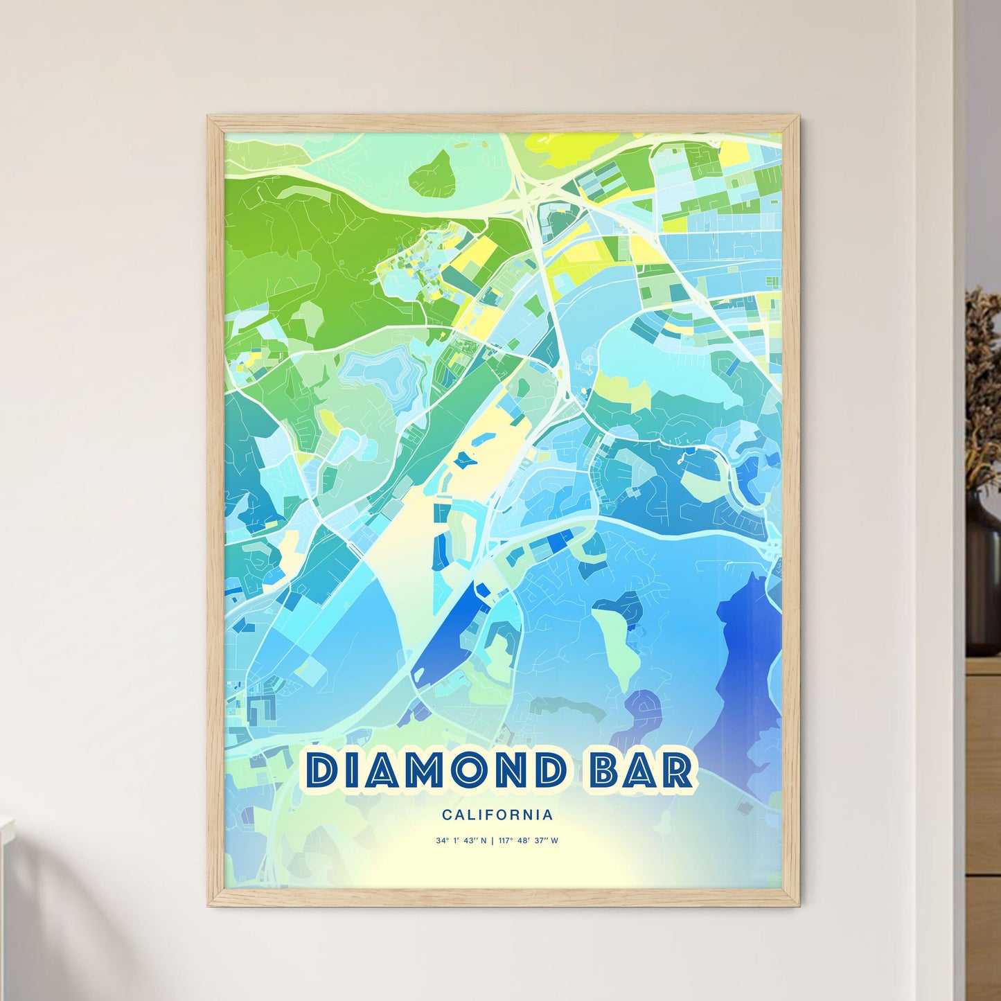 Colorful DIAMOND BAR CALIFORNIA Fine Art Map Cool Blue