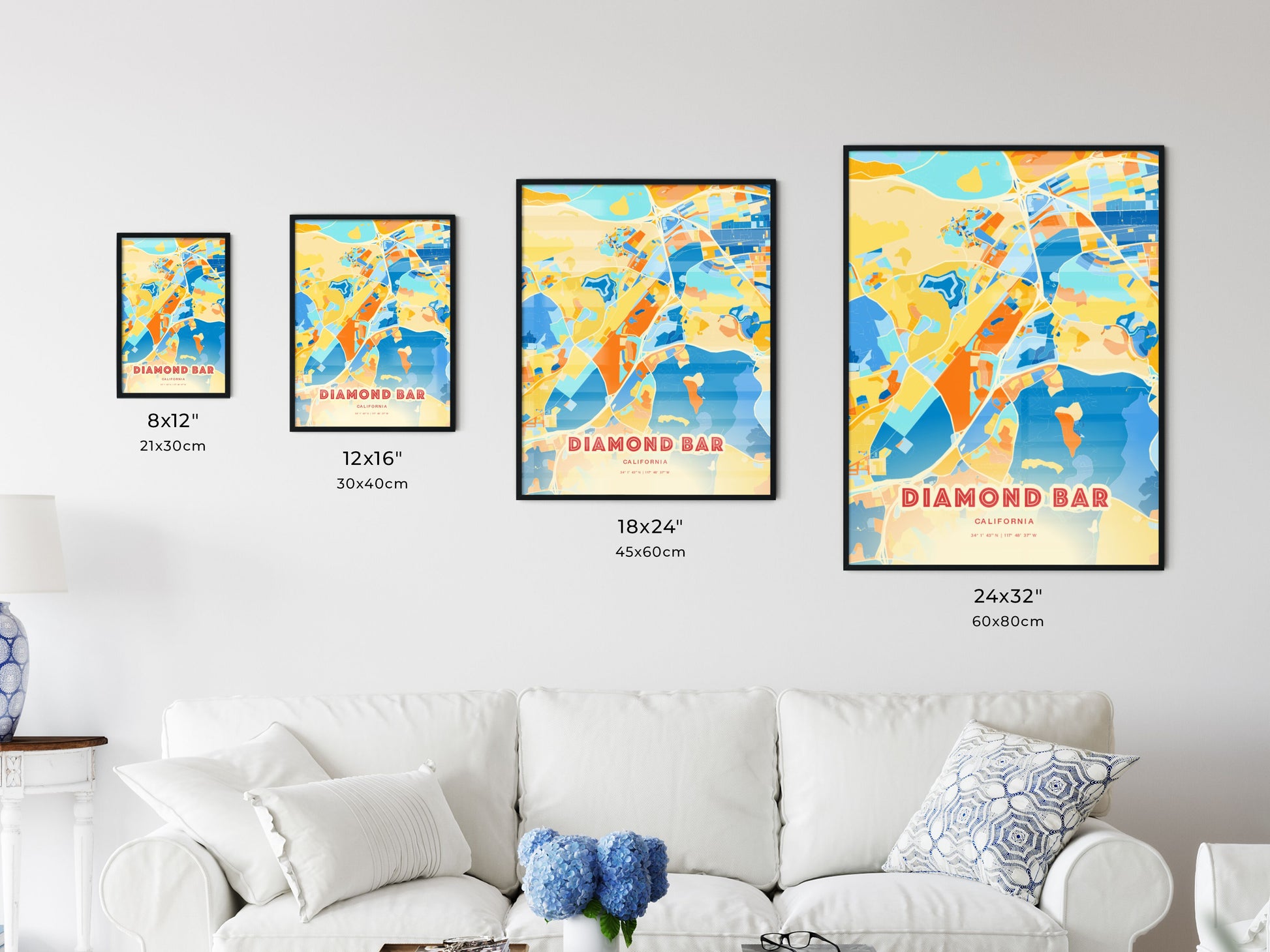 Colorful DIAMOND BAR CALIFORNIA Fine Art Map Blue Orange