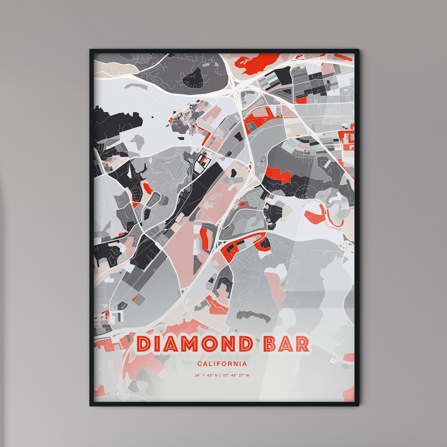 Colorful DIAMOND BAR CALIFORNIA Fine Art Map Modern