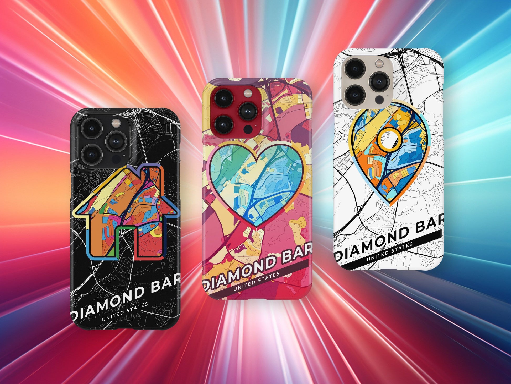 Diamond Bar California slim phone case with colorful icon. Birthday, wedding or housewarming gift. Couple match cases.