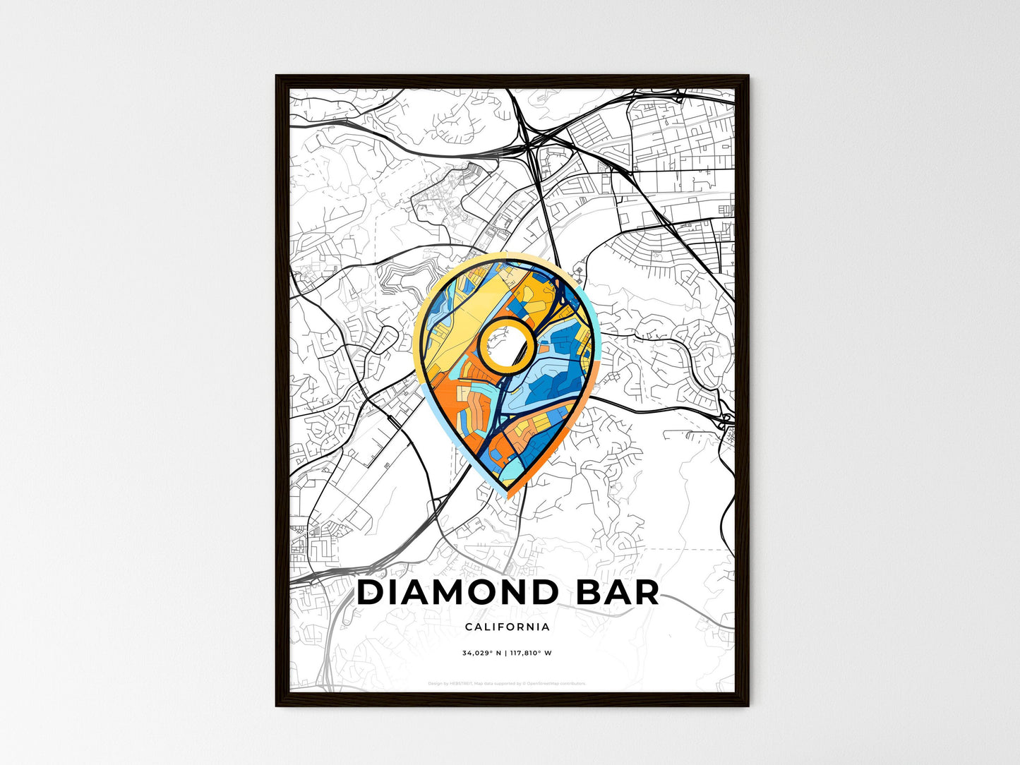 Diamond Bar California wedding art map with pointer icon