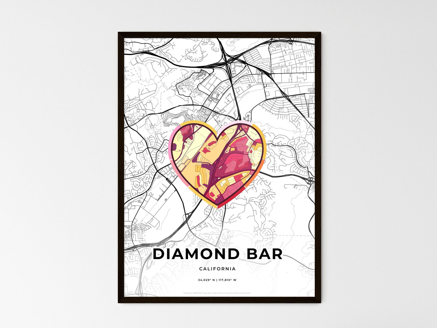 Diamond Bar California wedding art map with heart icon