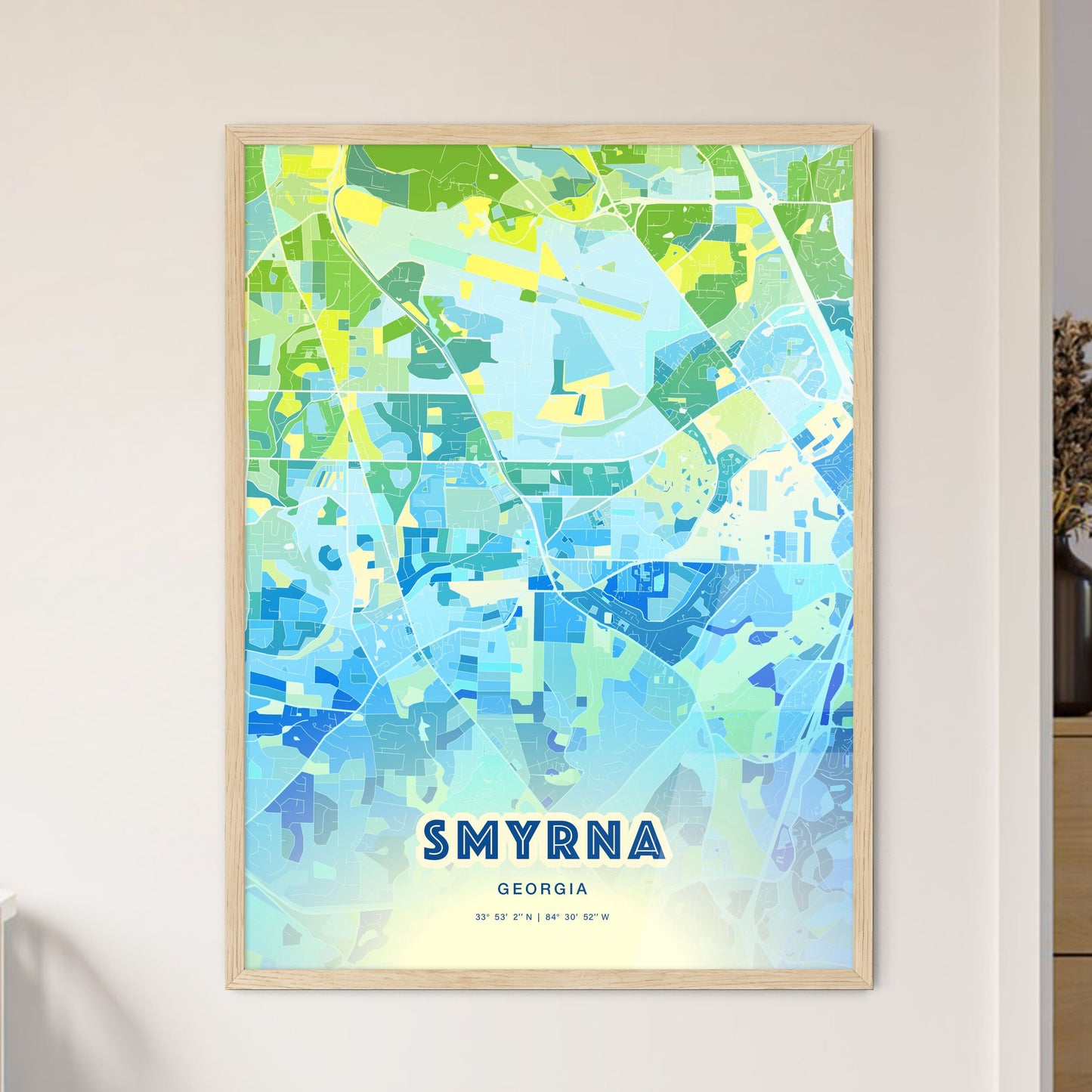 Colorful SMYRNA GEORGIA Fine Art Map Cool Blue