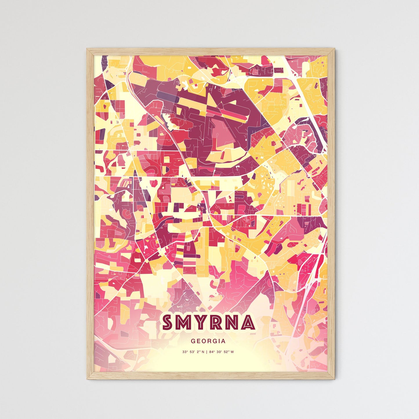 Colorful SMYRNA GEORGIA Fine Art Map Hot Red