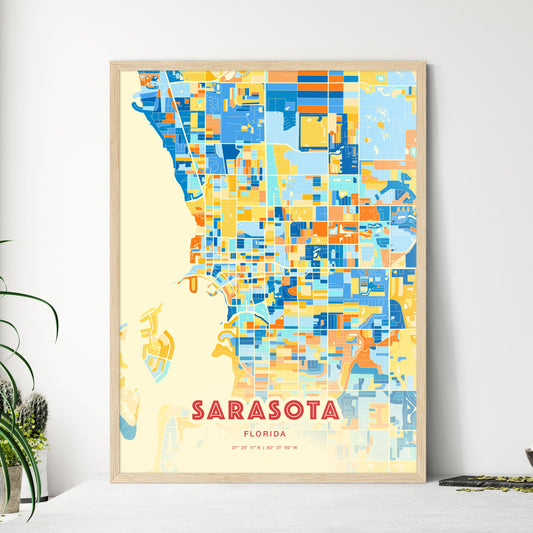 Colorful SARASOTA FLORIDA Fine Art Map Blue Orange