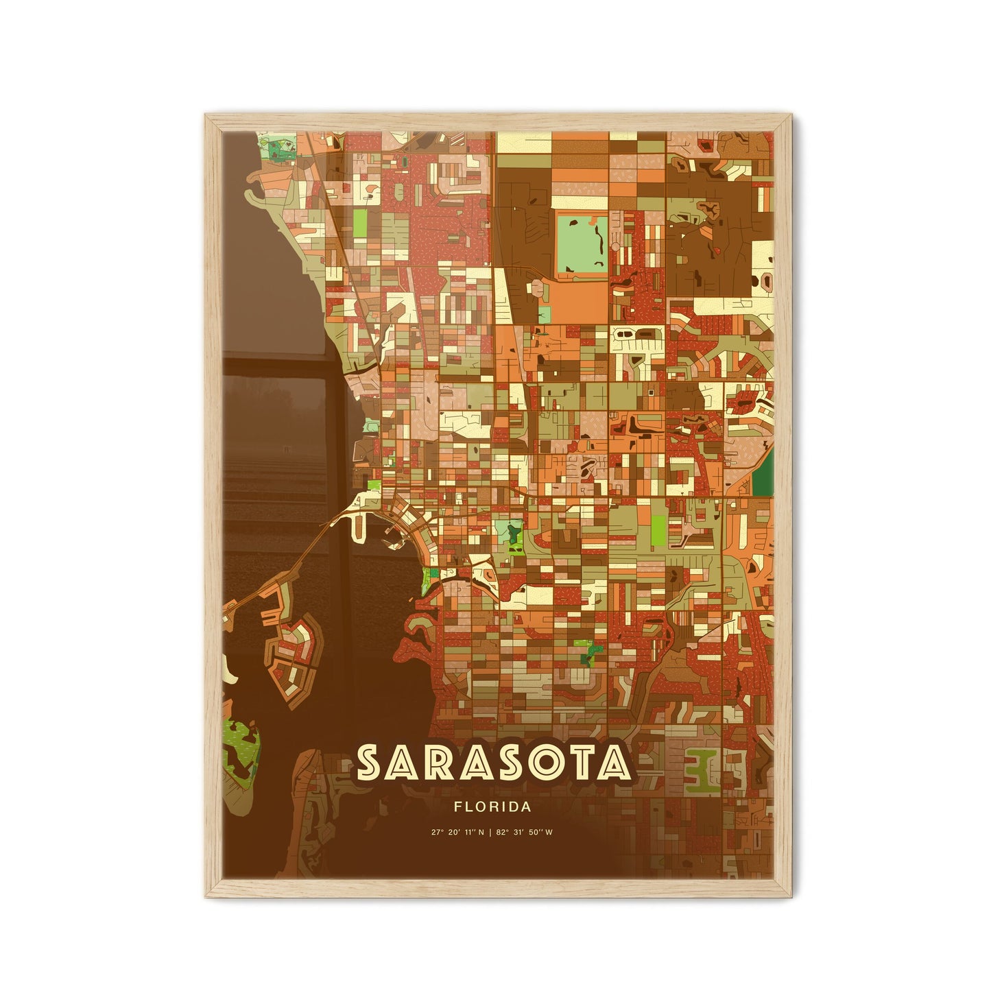 Colorful SARASOTA FLORIDA Fine Art Map Farmhouse