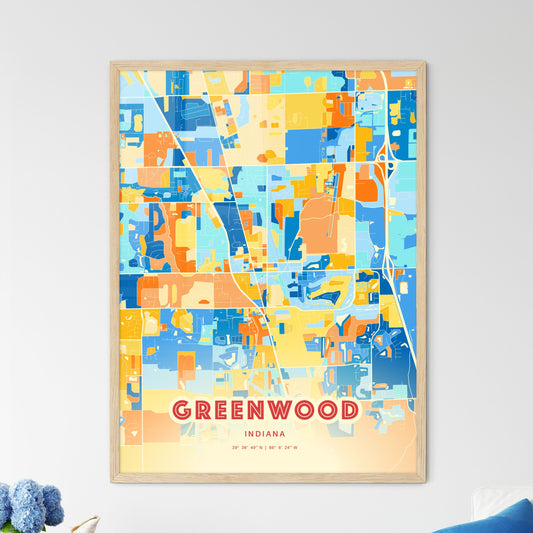 Colorful GREENWOOD INDIANA Fine Art Map Blue Orange