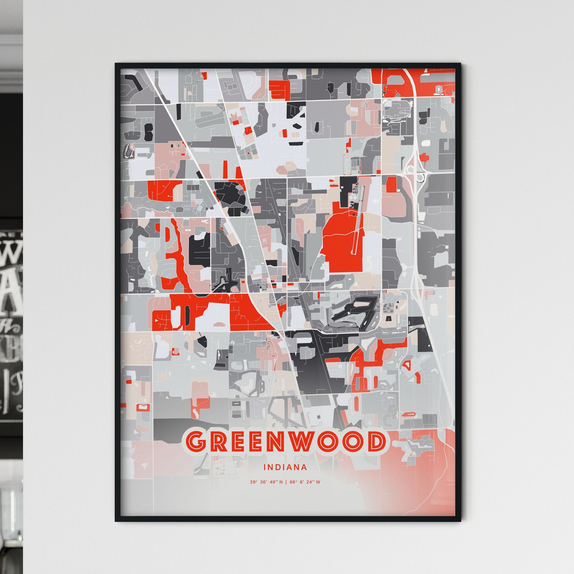 Colorful GREENWOOD INDIANA Fine Art Map Modern