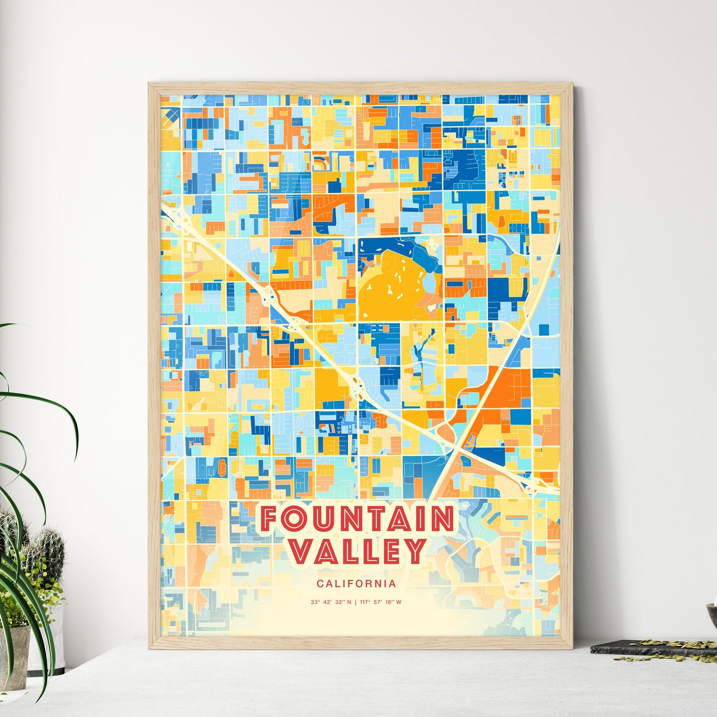 Colorful FOUNTAIN VALLEY CALIFORNIA Fine Art Map Blue Orange