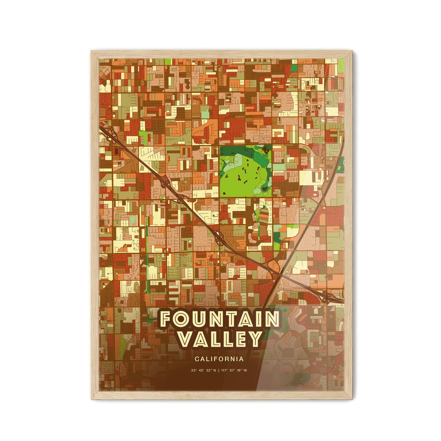 Colorful FOUNTAIN VALLEY CALIFORNIA Fine Art Map Farmhouse