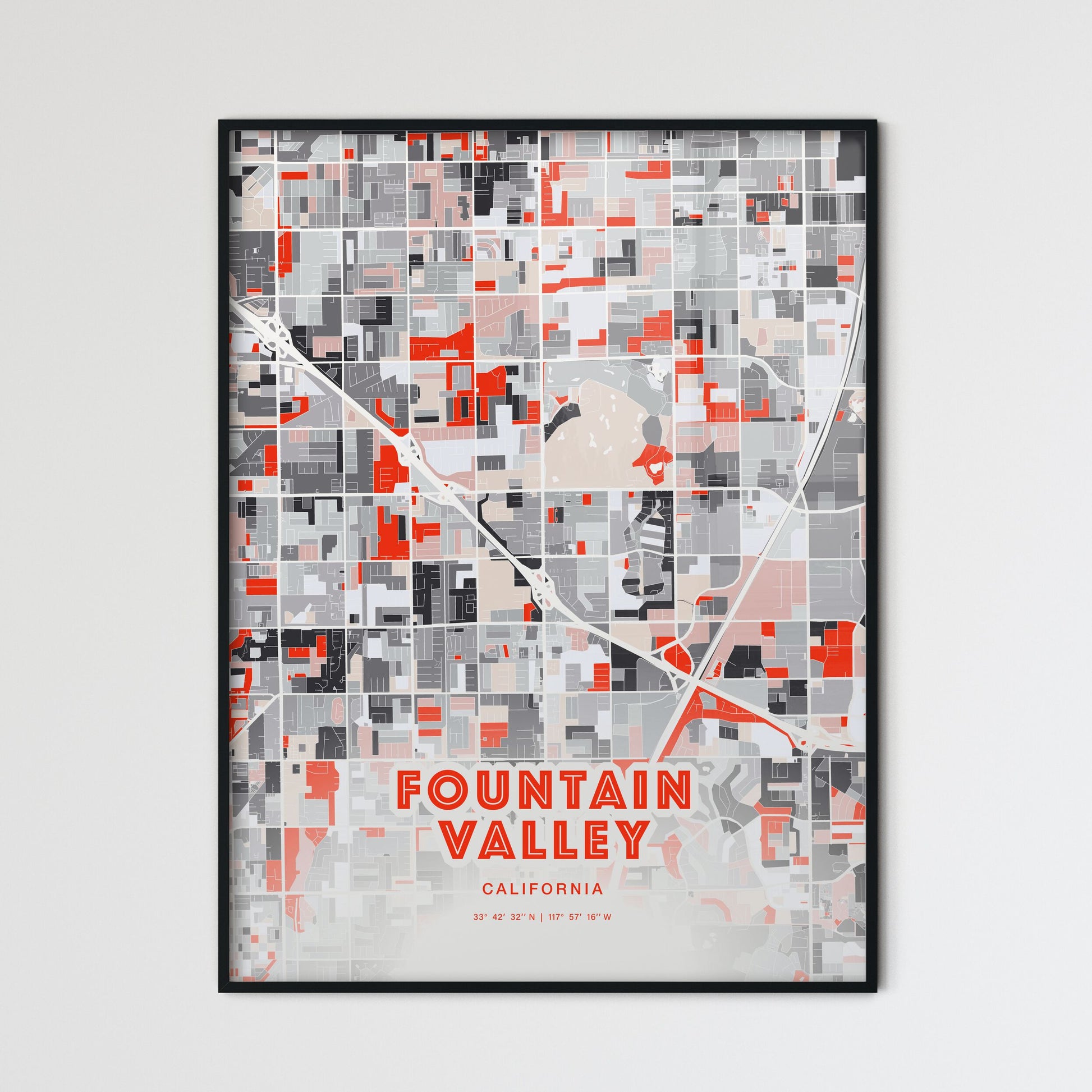 Colorful FOUNTAIN VALLEY CALIFORNIA Fine Art Map Modern