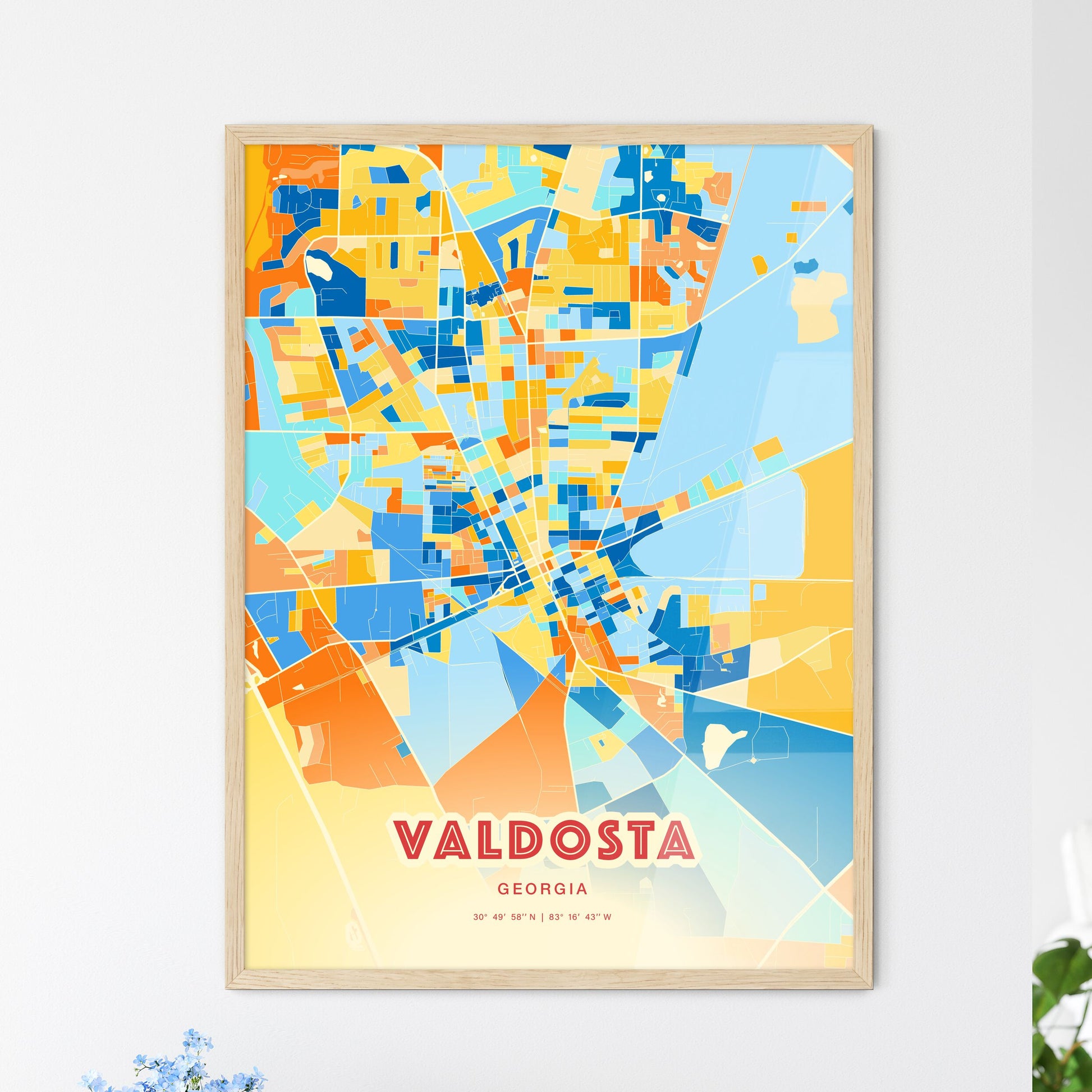 Colorful VALDOSTA GEORGIA Fine Art Map Blue Orange