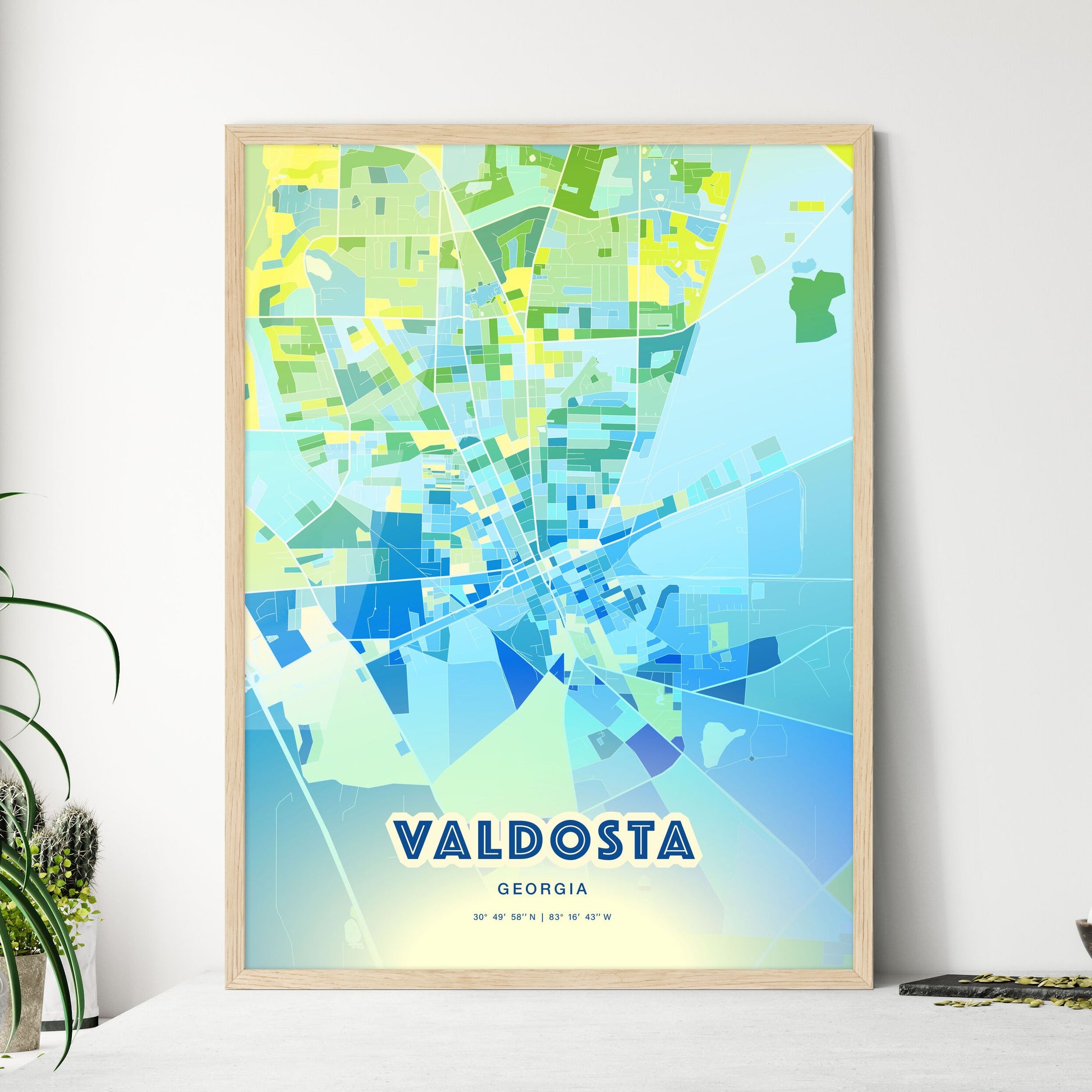 Colorful VALDOSTA GEORGIA Fine Art Map Cool Blue