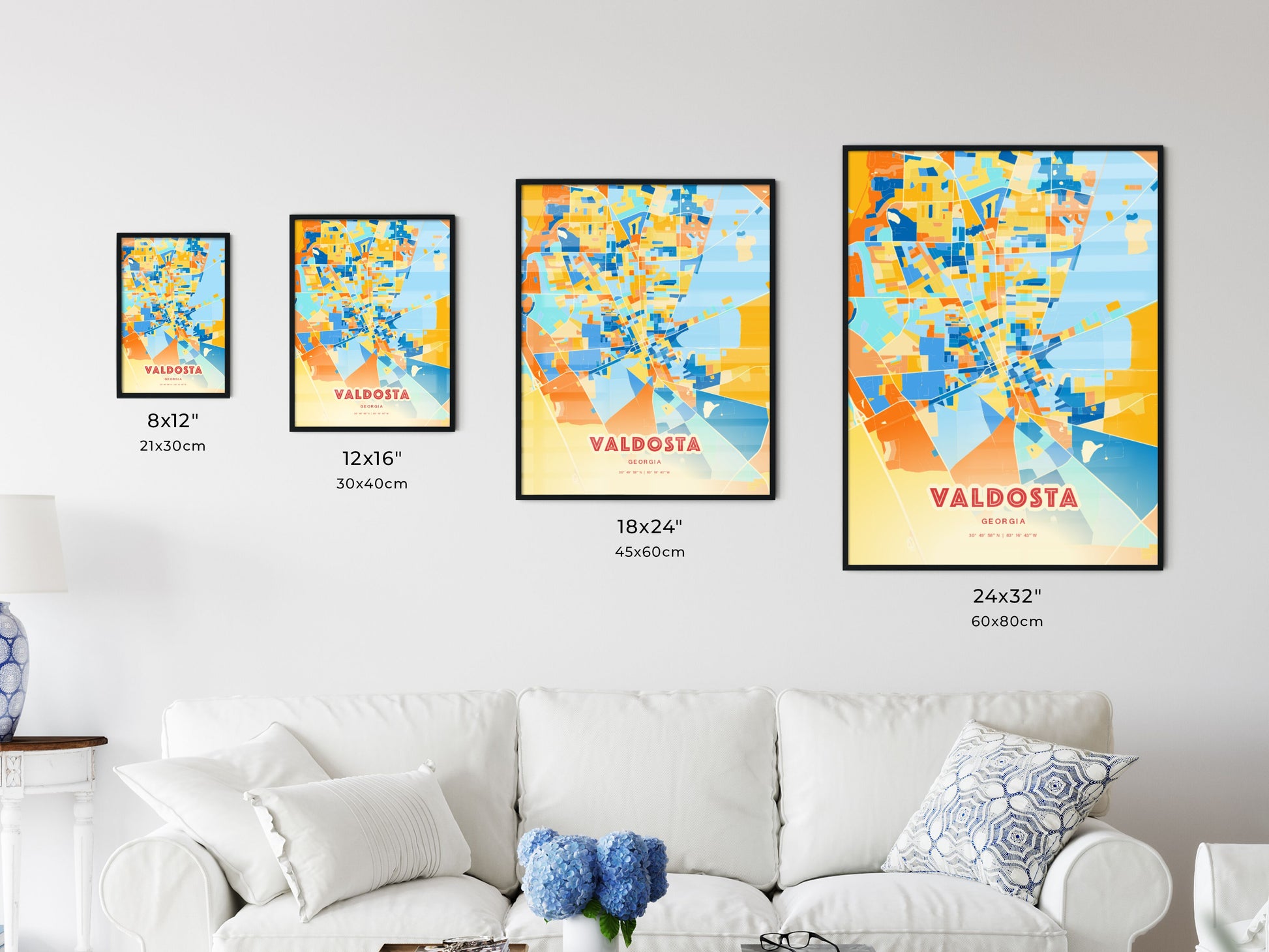 Colorful VALDOSTA GEORGIA Fine Art Map Blue Orange