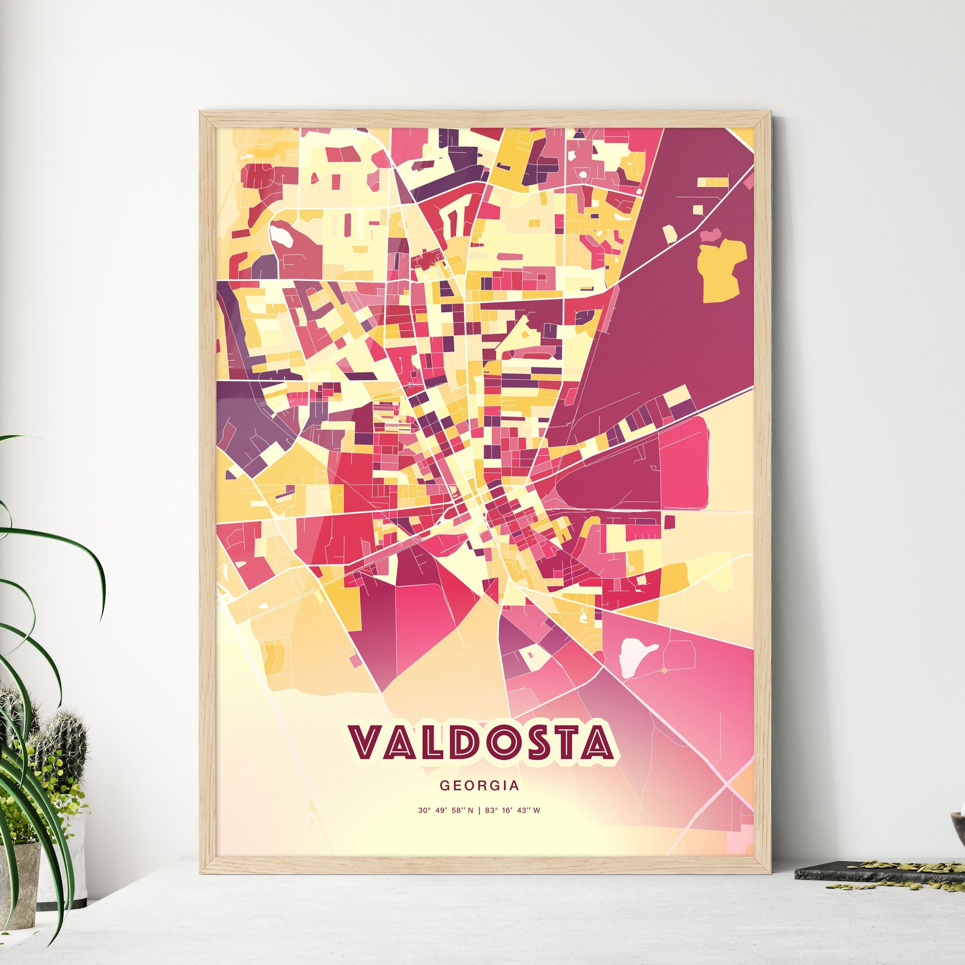 Colorful VALDOSTA GEORGIA Fine Art Map Hot Red