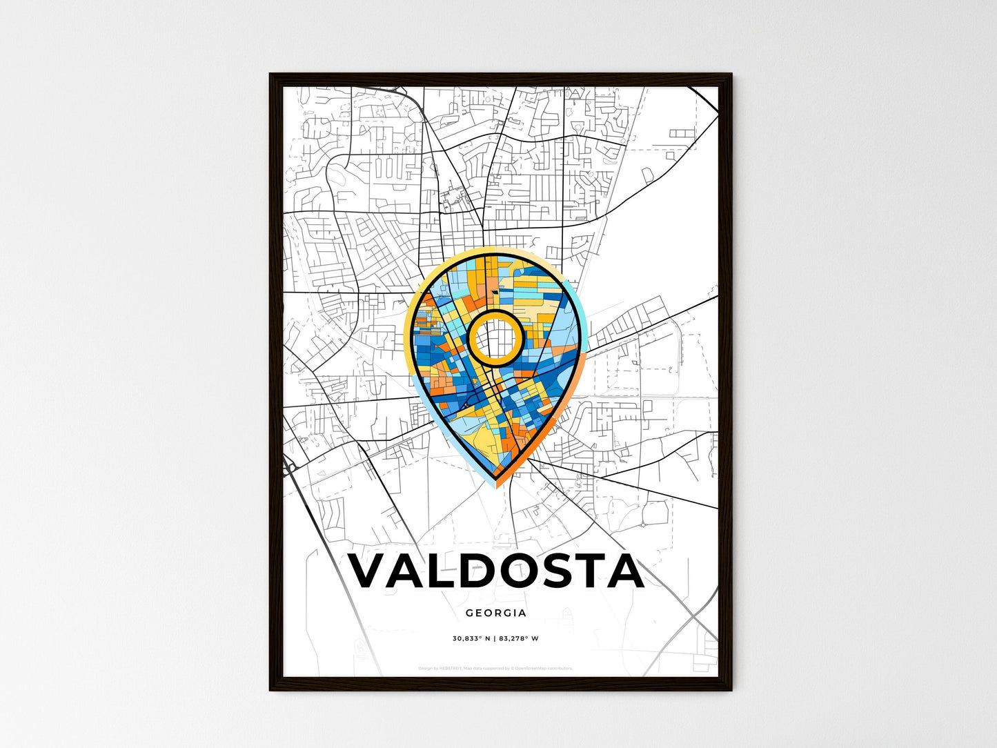 Valdosta Georgia wedding art map with pointer icon