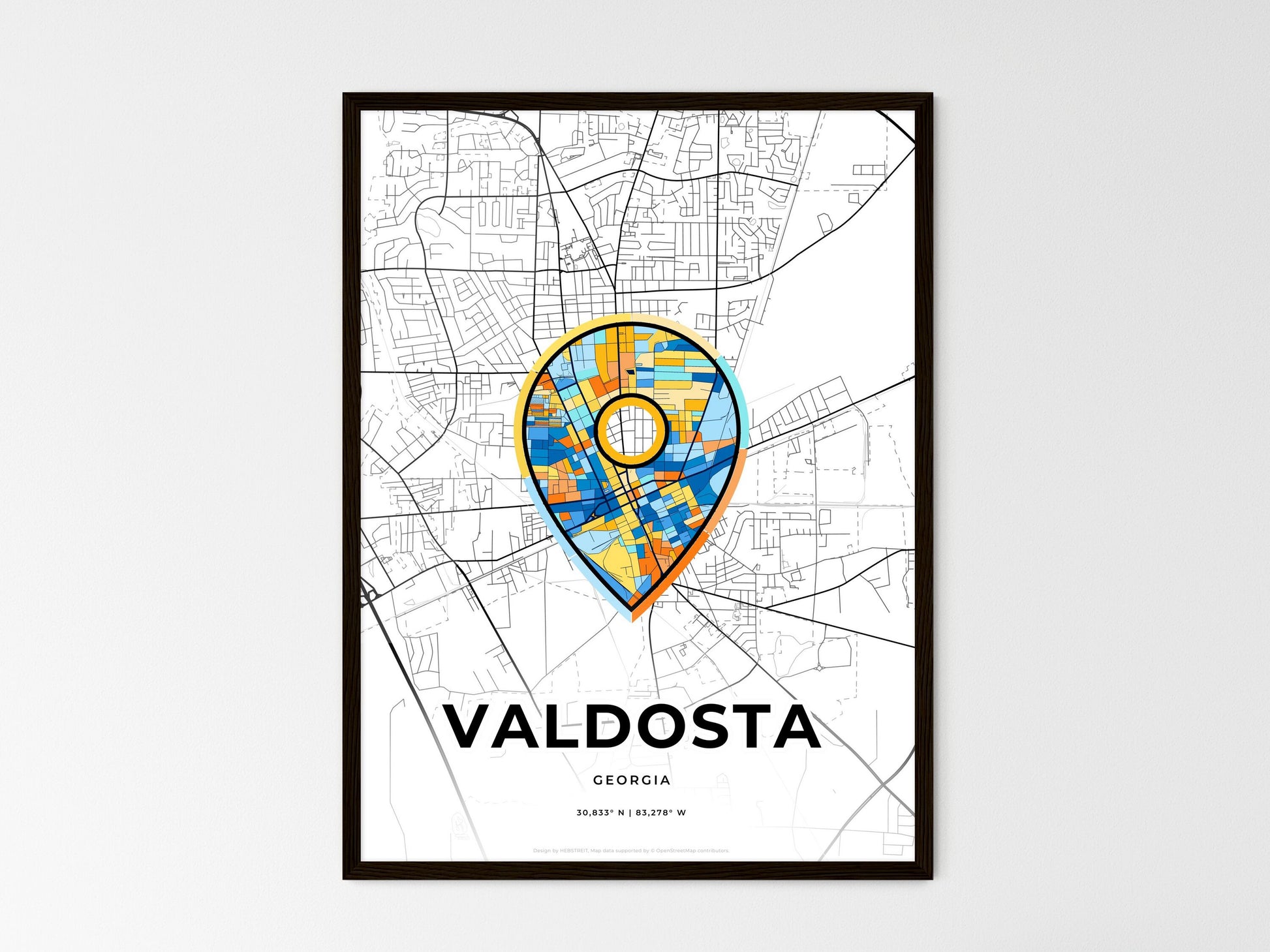 Valdosta Georgia wedding art map with pointer icon