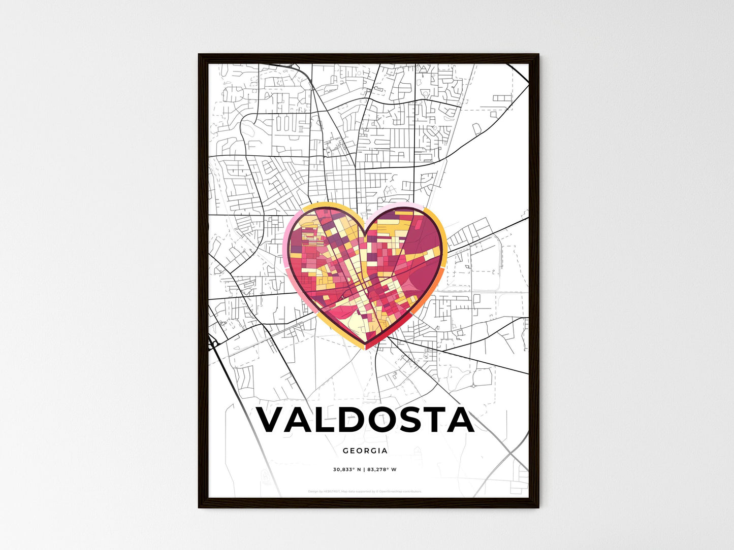 Valdosta Georgia wedding art map with heart icon