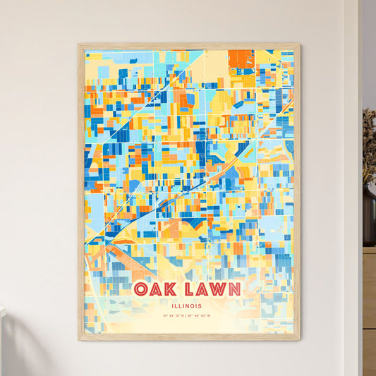 Colorful OAK LAWN ILLINOIS Fine Art Map Blue Orange