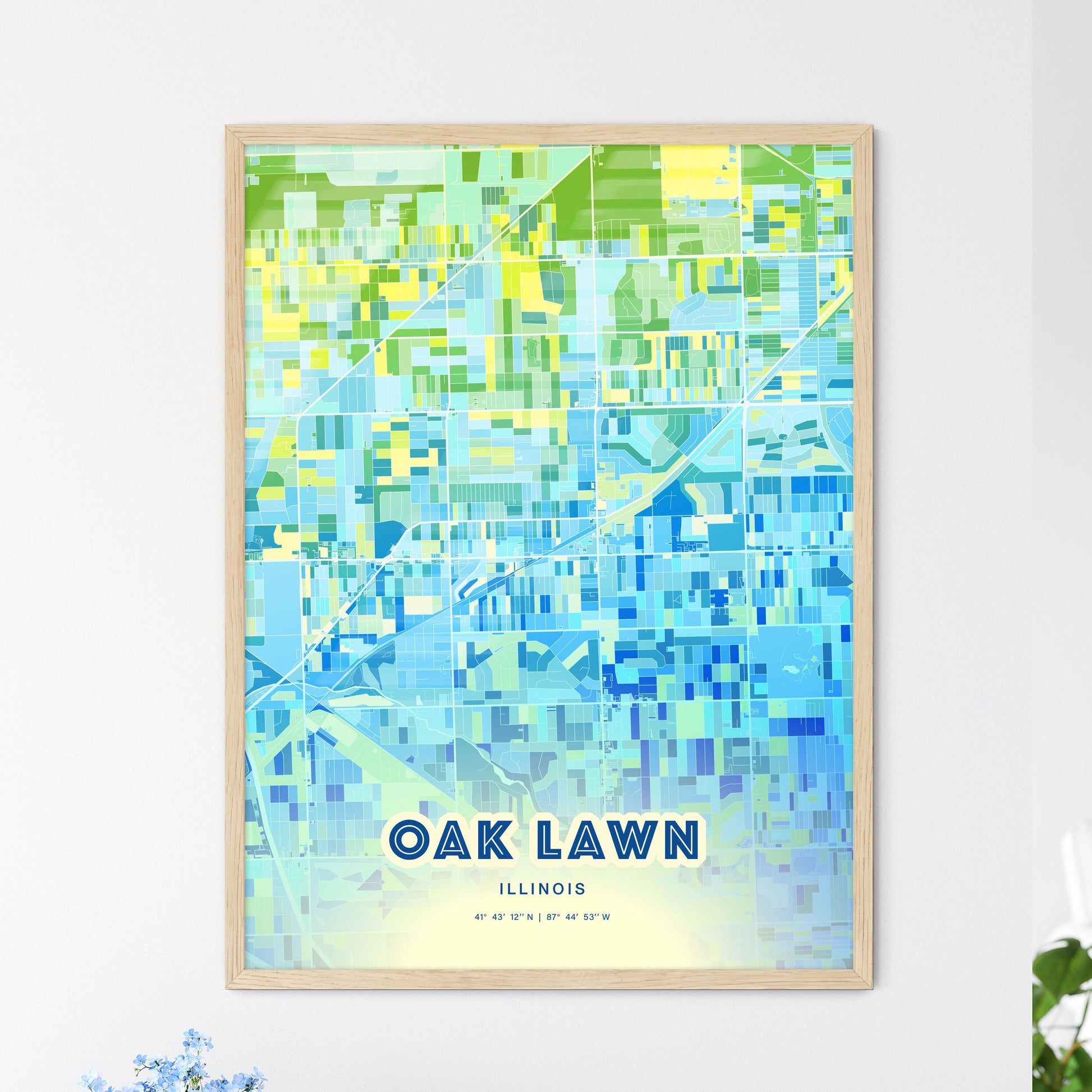 Colorful OAK LAWN ILLINOIS Fine Art Map Cool Blue