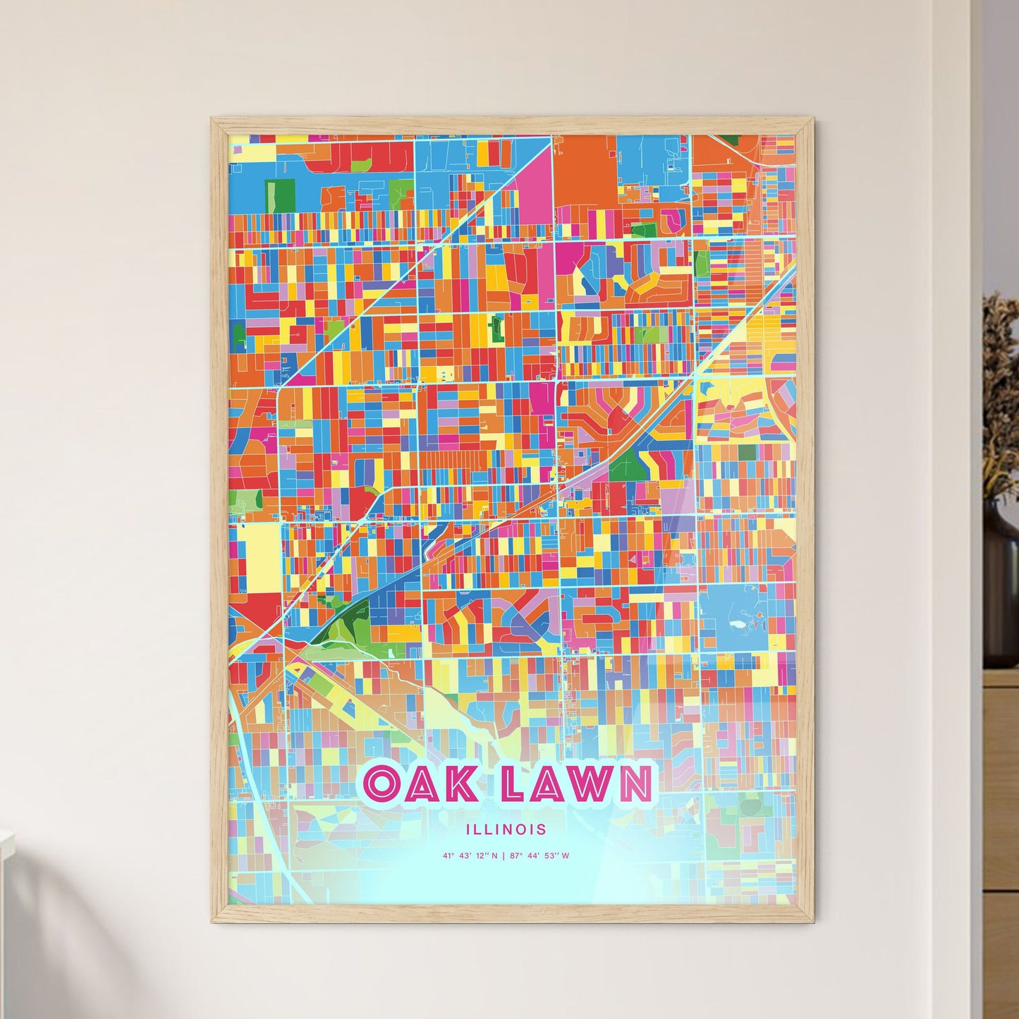 Colorful OAK LAWN ILLINOIS Fine Art Map Crazy Colors