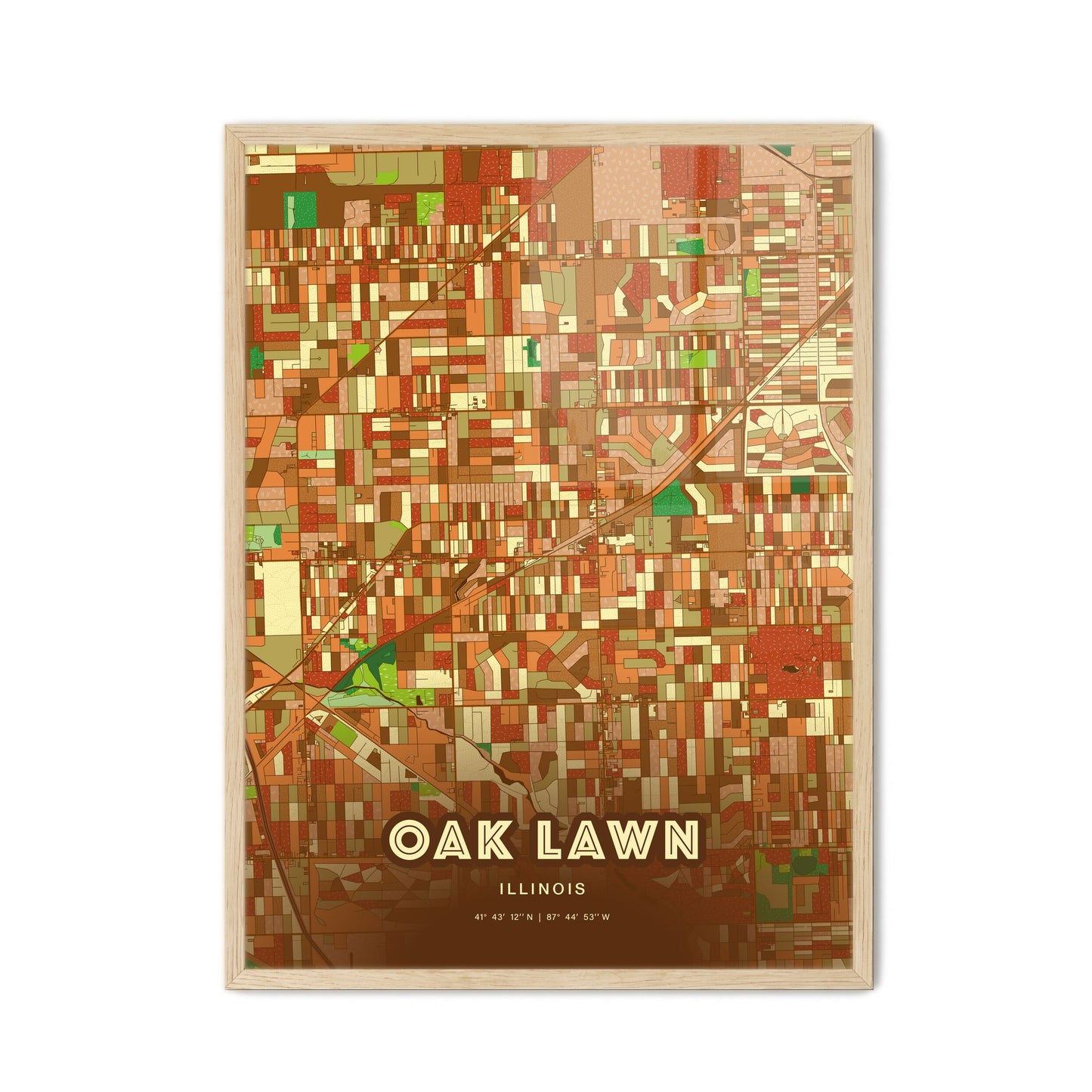 Colorful OAK LAWN ILLINOIS Fine Art Map Farmhouse