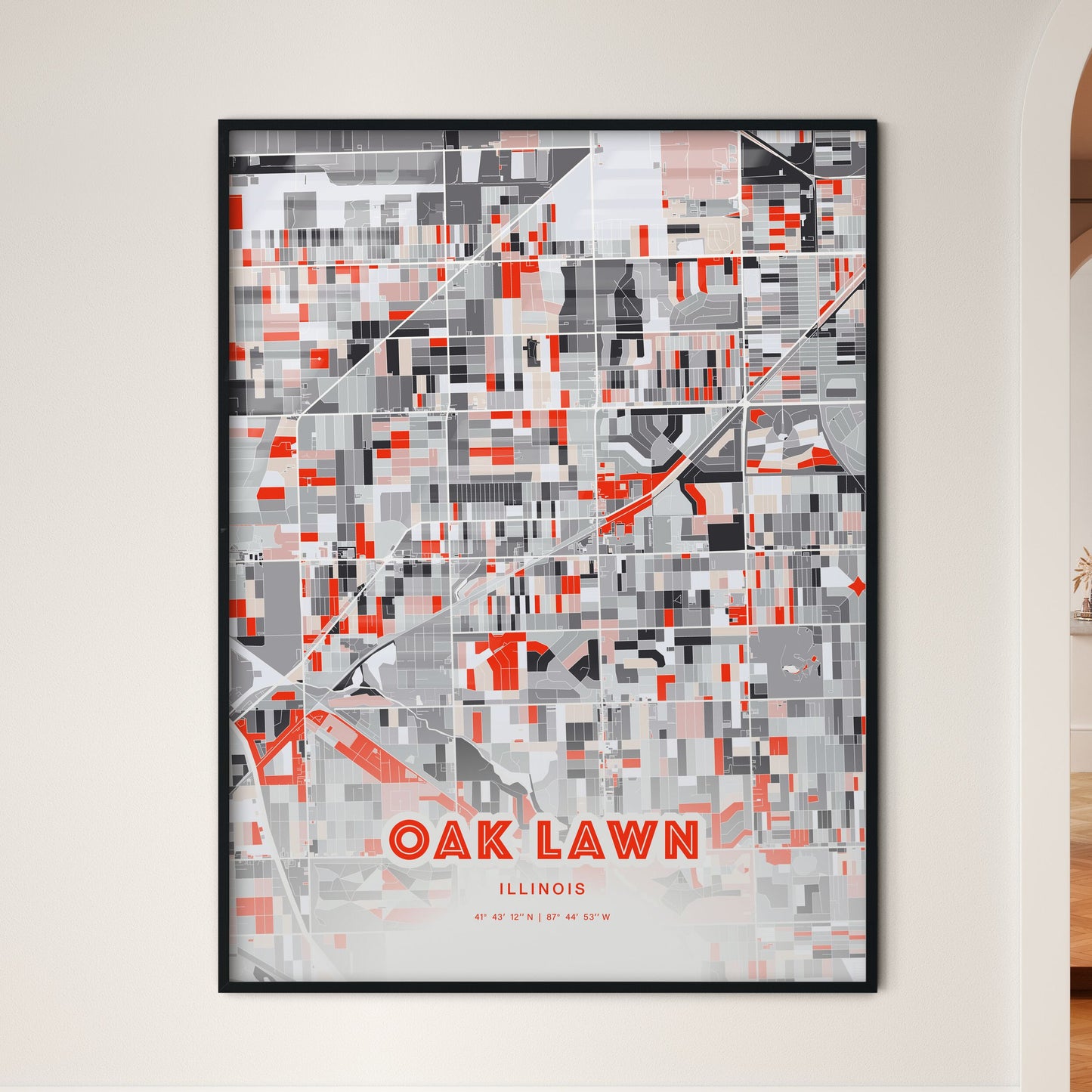 Colorful OAK LAWN ILLINOIS Fine Art Map Modern