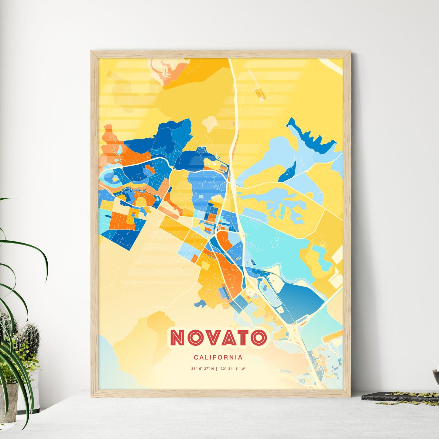 Colorful NOVATO CALIFORNIA Fine Art Map Blue Orange