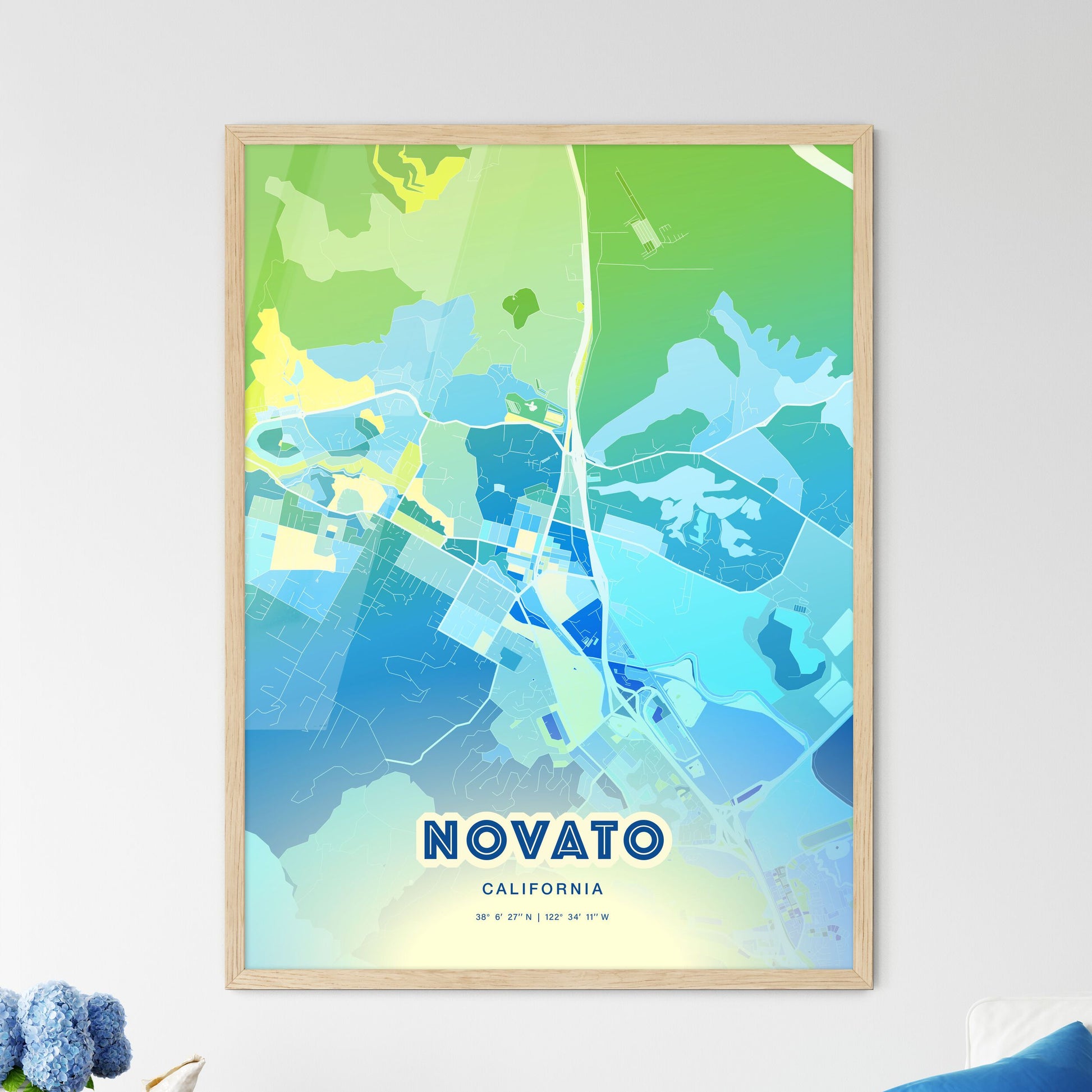 Colorful NOVATO CALIFORNIA Fine Art Map Cool Blue