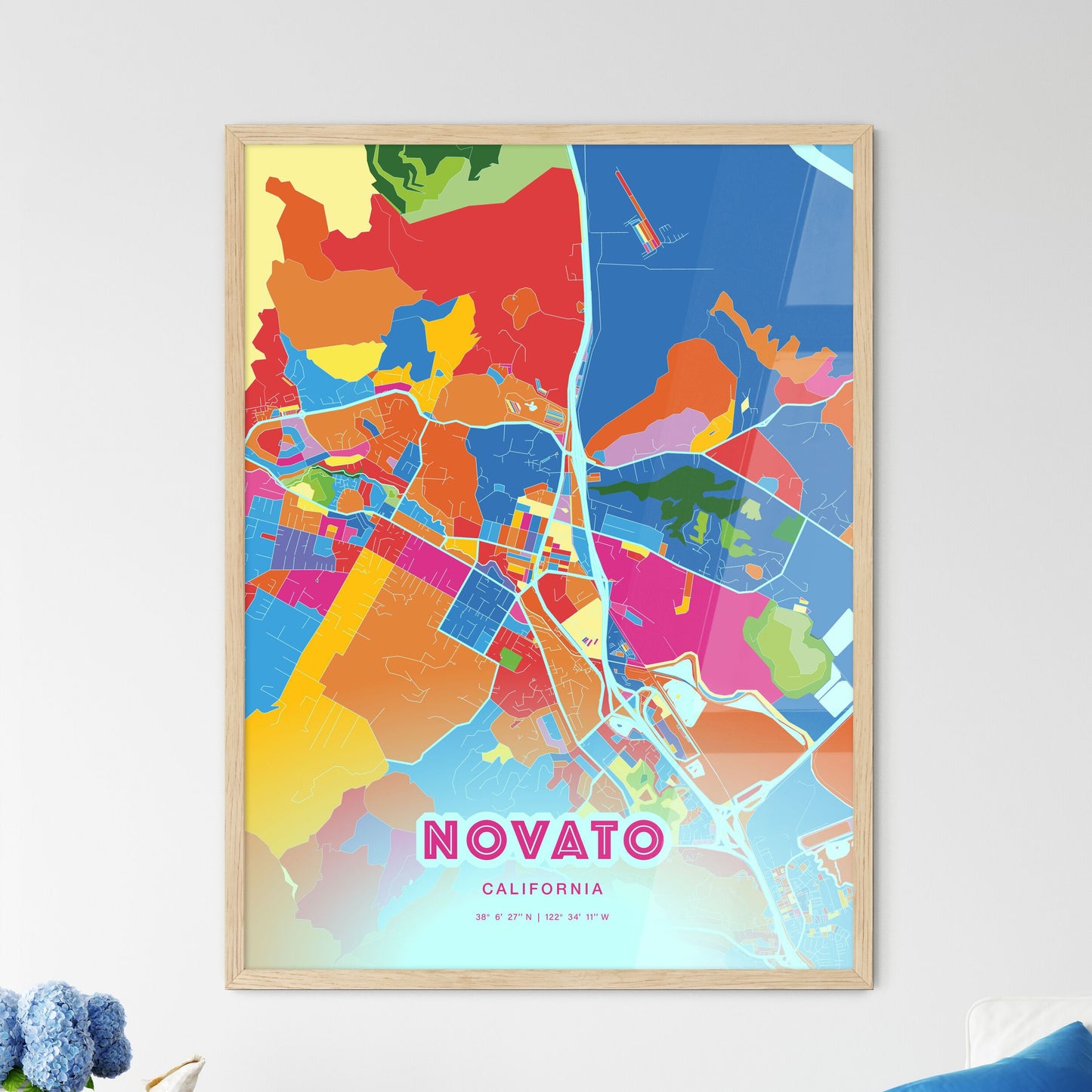 Colorful NOVATO CALIFORNIA Fine Art Map Crazy Colors