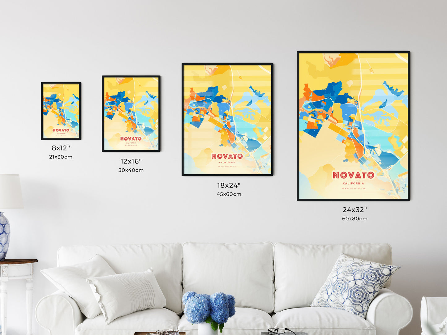 Colorful NOVATO CALIFORNIA Fine Art Map Blue Orange