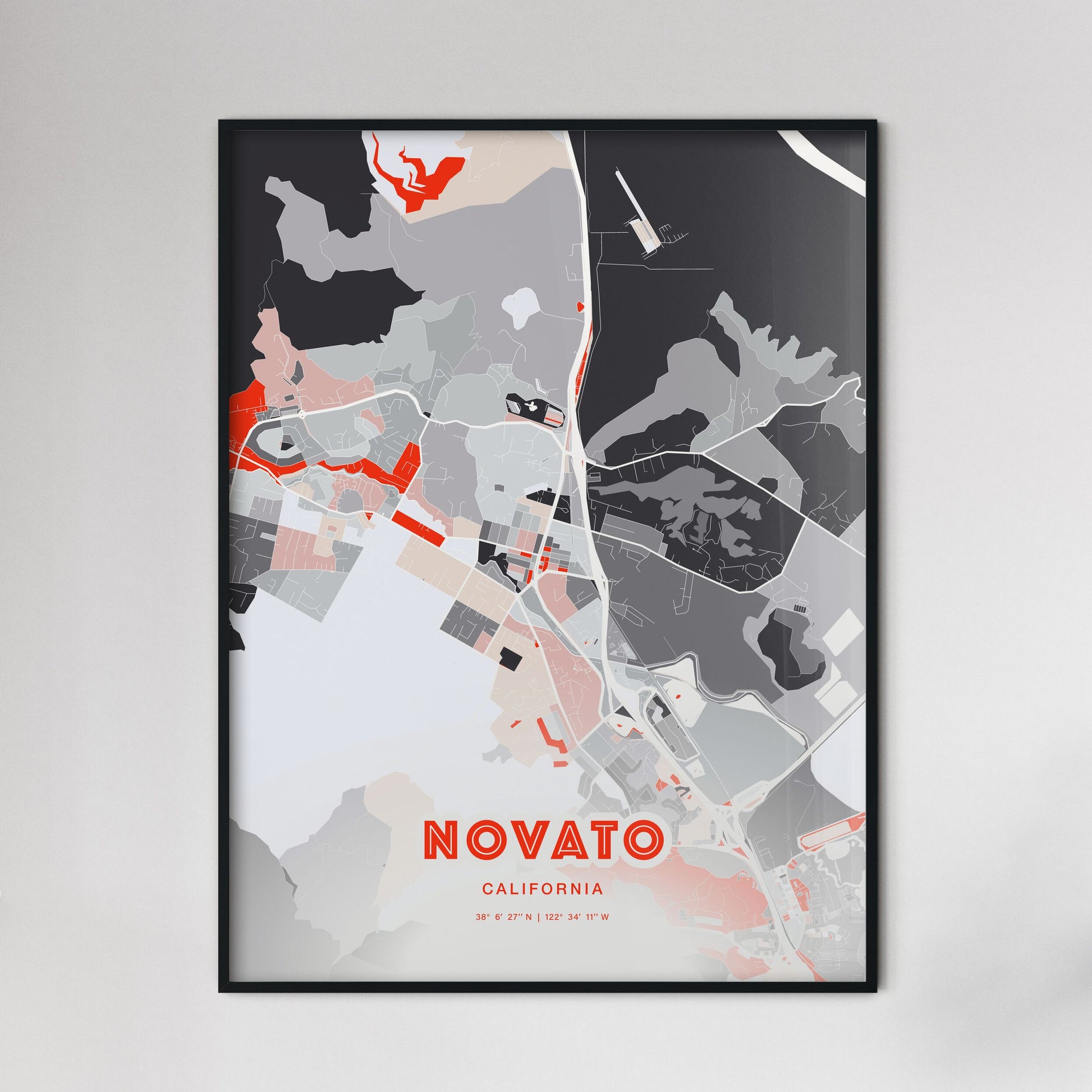 Colorful NOVATO CALIFORNIA Fine Art Map Modern