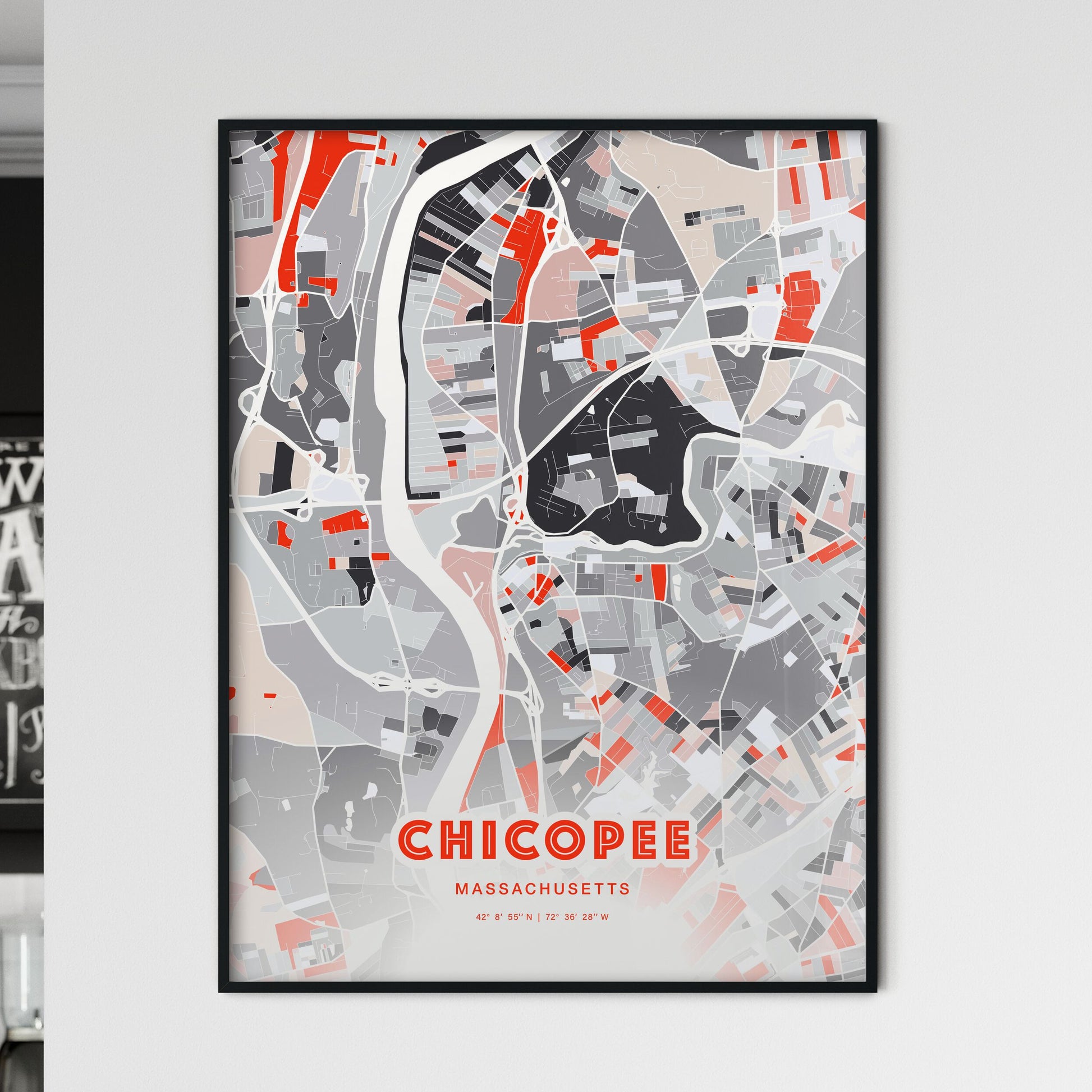 Colorful CHICOPEE MASSACHUSETTS Fine Art Map Modern