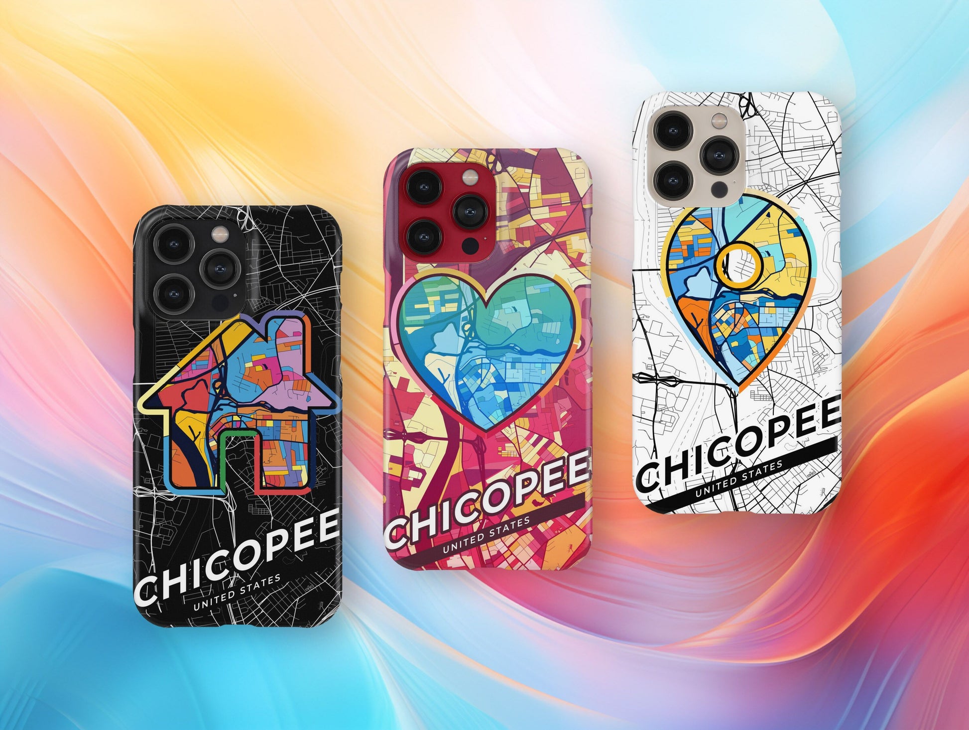 Chicopee Massachusetts slim phone case with colorful icon. Birthday, wedding or housewarming gift. Couple match cases.