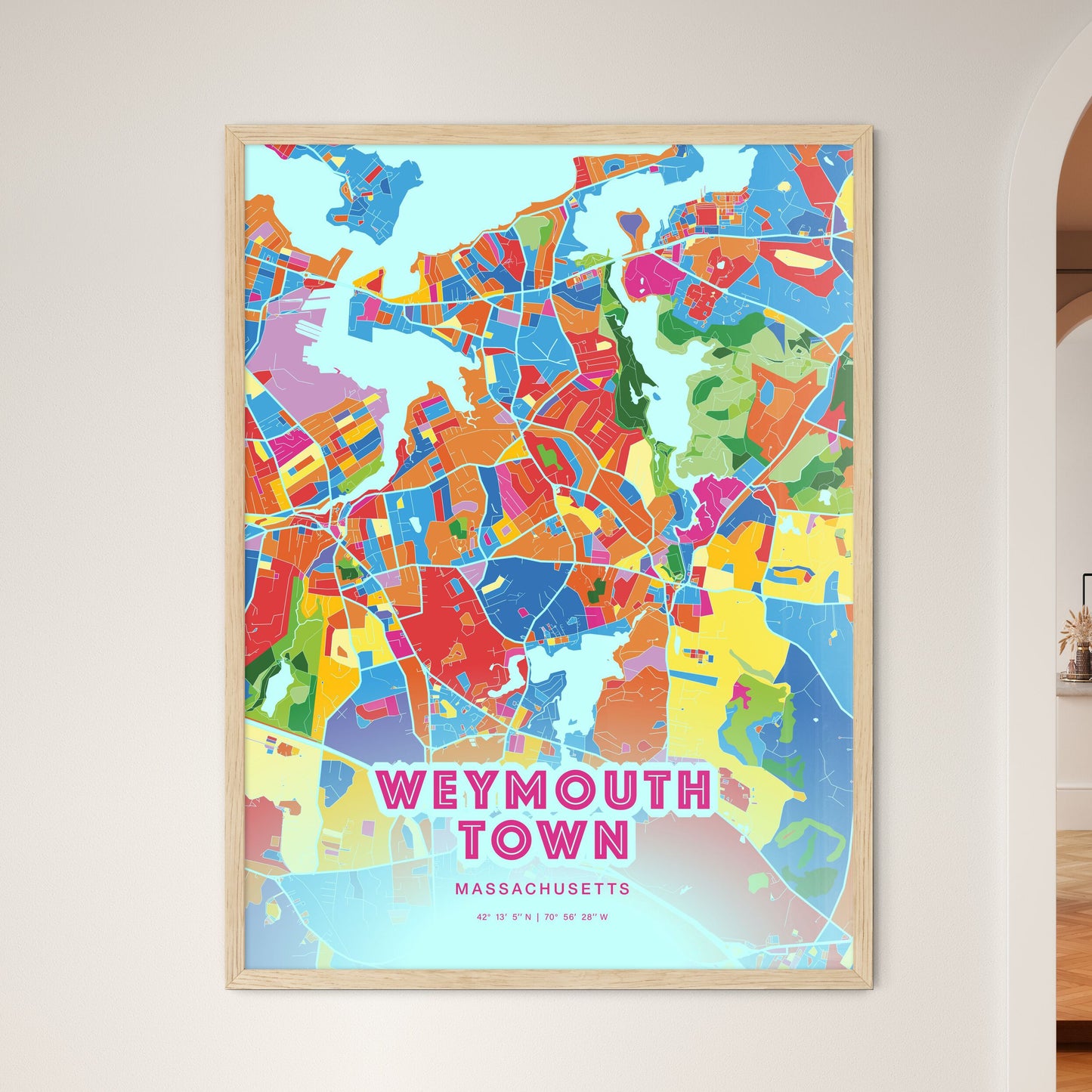 Colorful WEYMOUTH TOWN MASSACHUSETTS Fine Art Map Crazy Colors