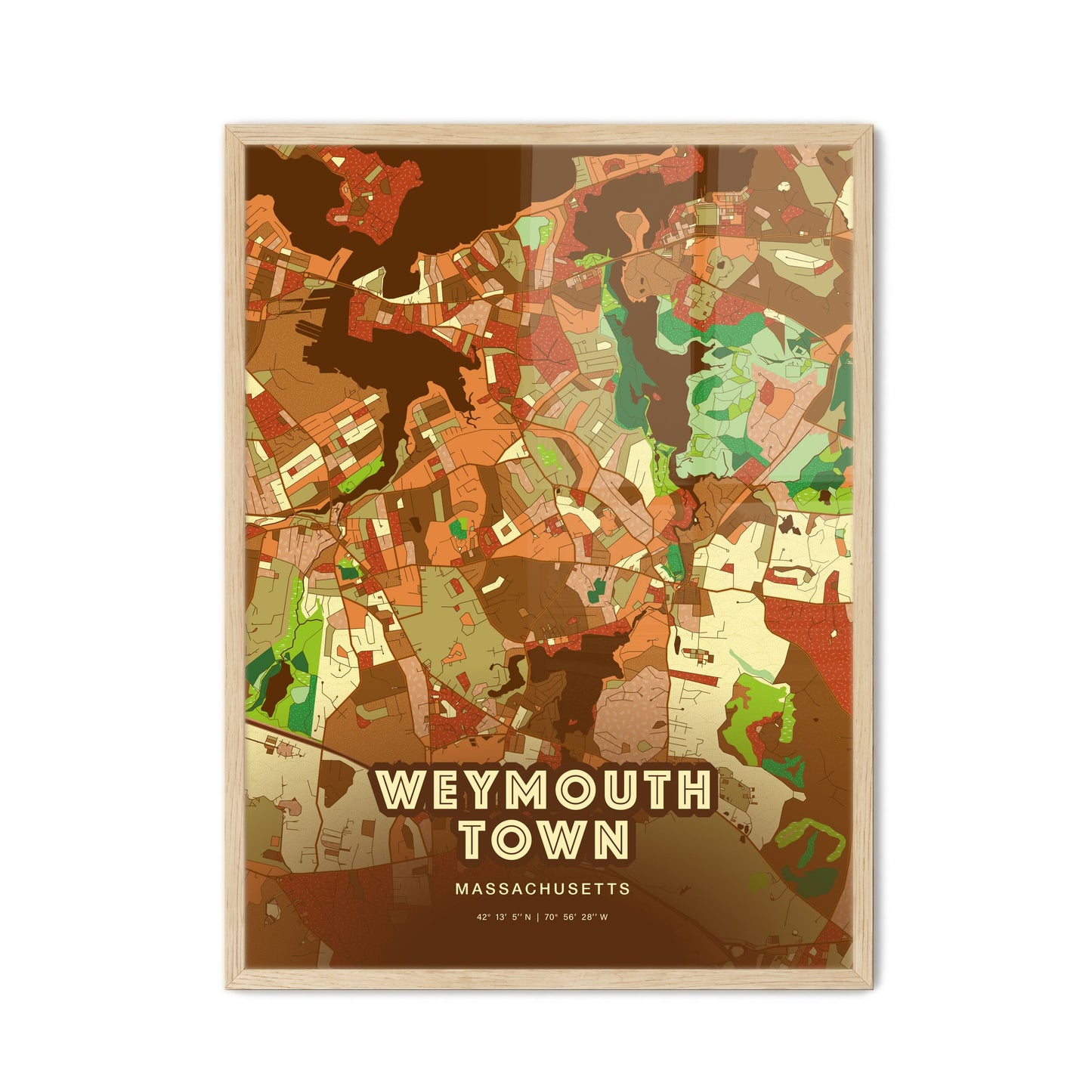 Colorful WEYMOUTH TOWN MASSACHUSETTS Fine Art Map Farmhouse