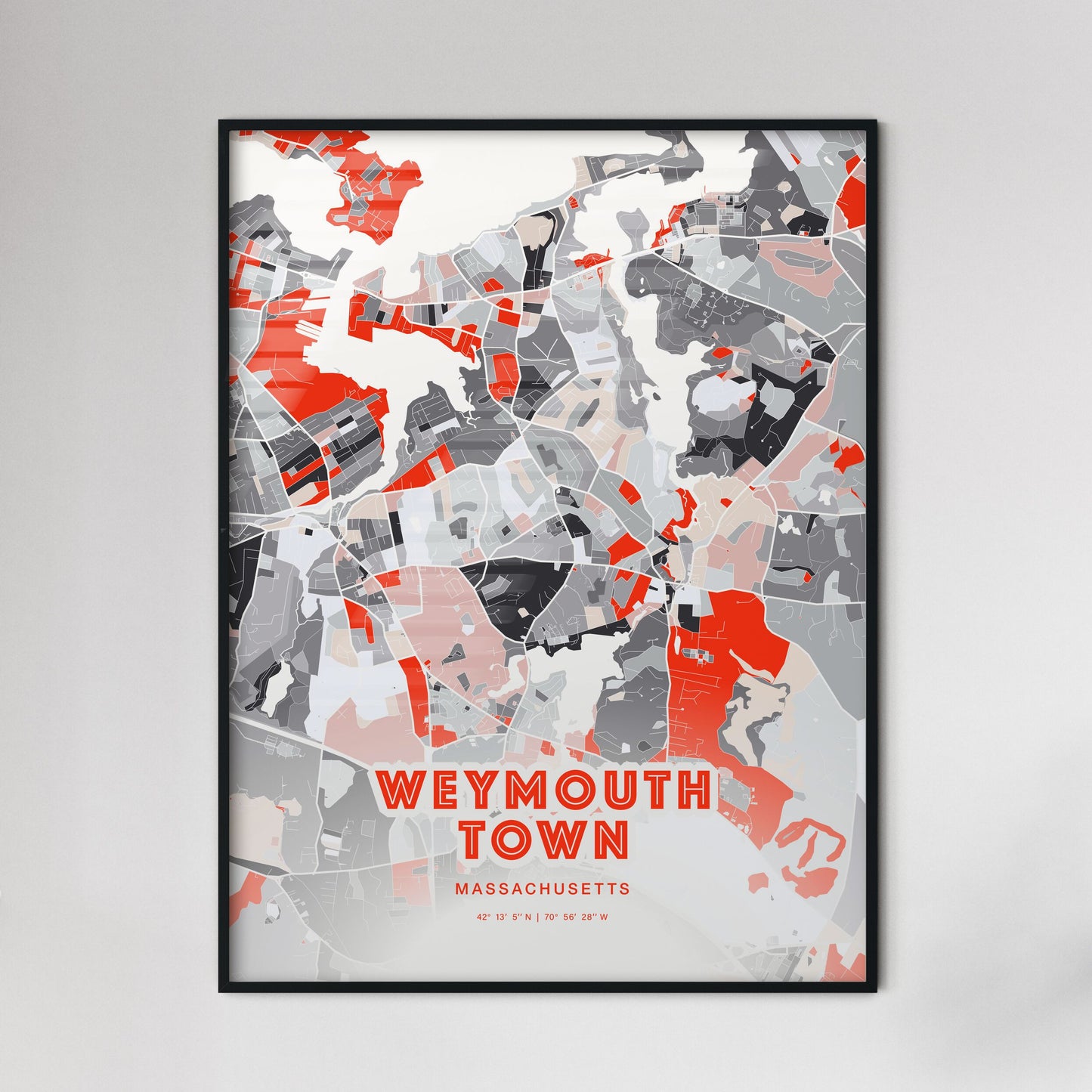 Colorful WEYMOUTH TOWN MASSACHUSETTS Fine Art Map Modern