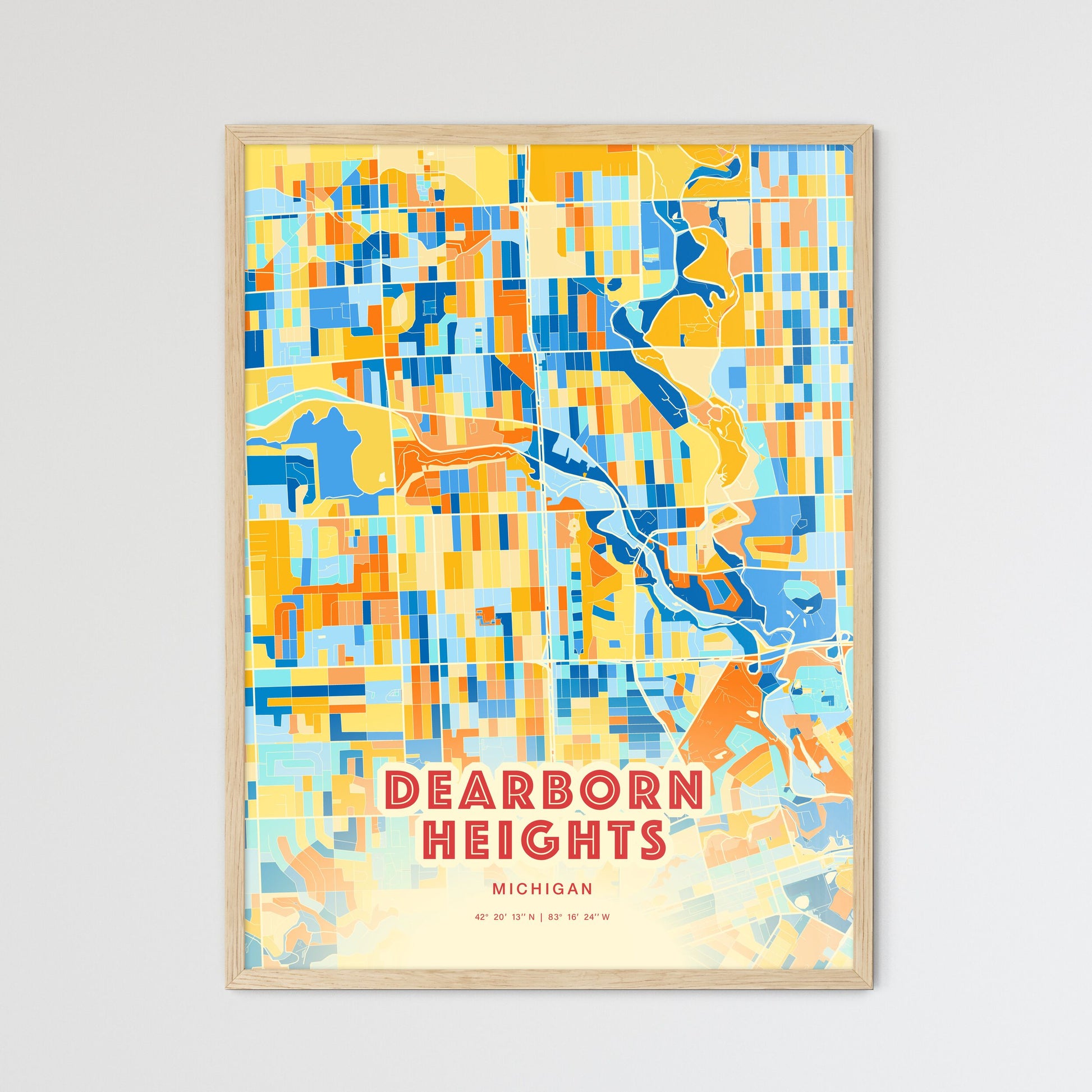 Colorful DEARBORN HEIGHTS MICHIGAN Fine Art Map Blue Orange