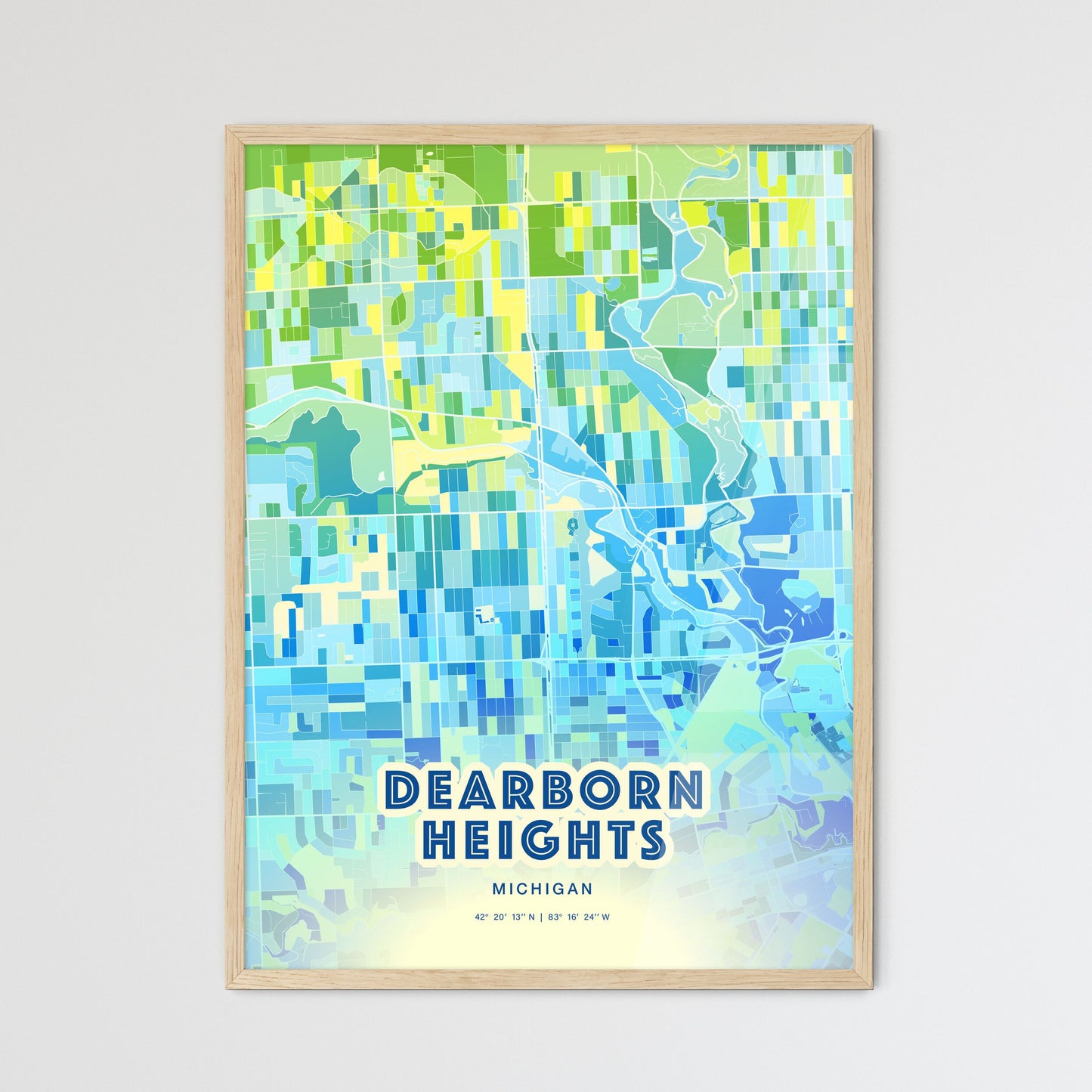 Colorful DEARBORN HEIGHTS MICHIGAN Fine Art Map Cool Blue