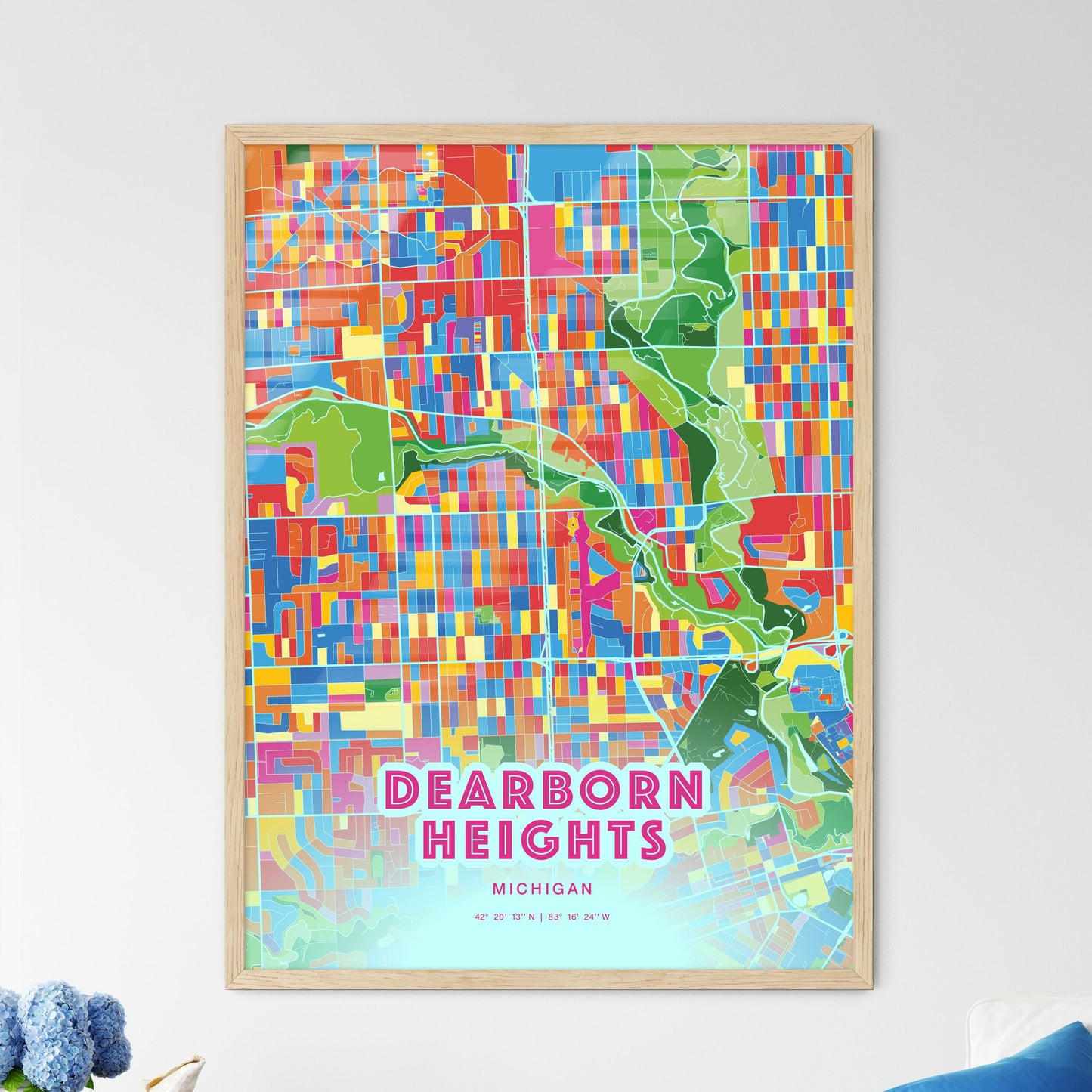 Colorful DEARBORN HEIGHTS MICHIGAN Fine Art Map Crazy Colors
