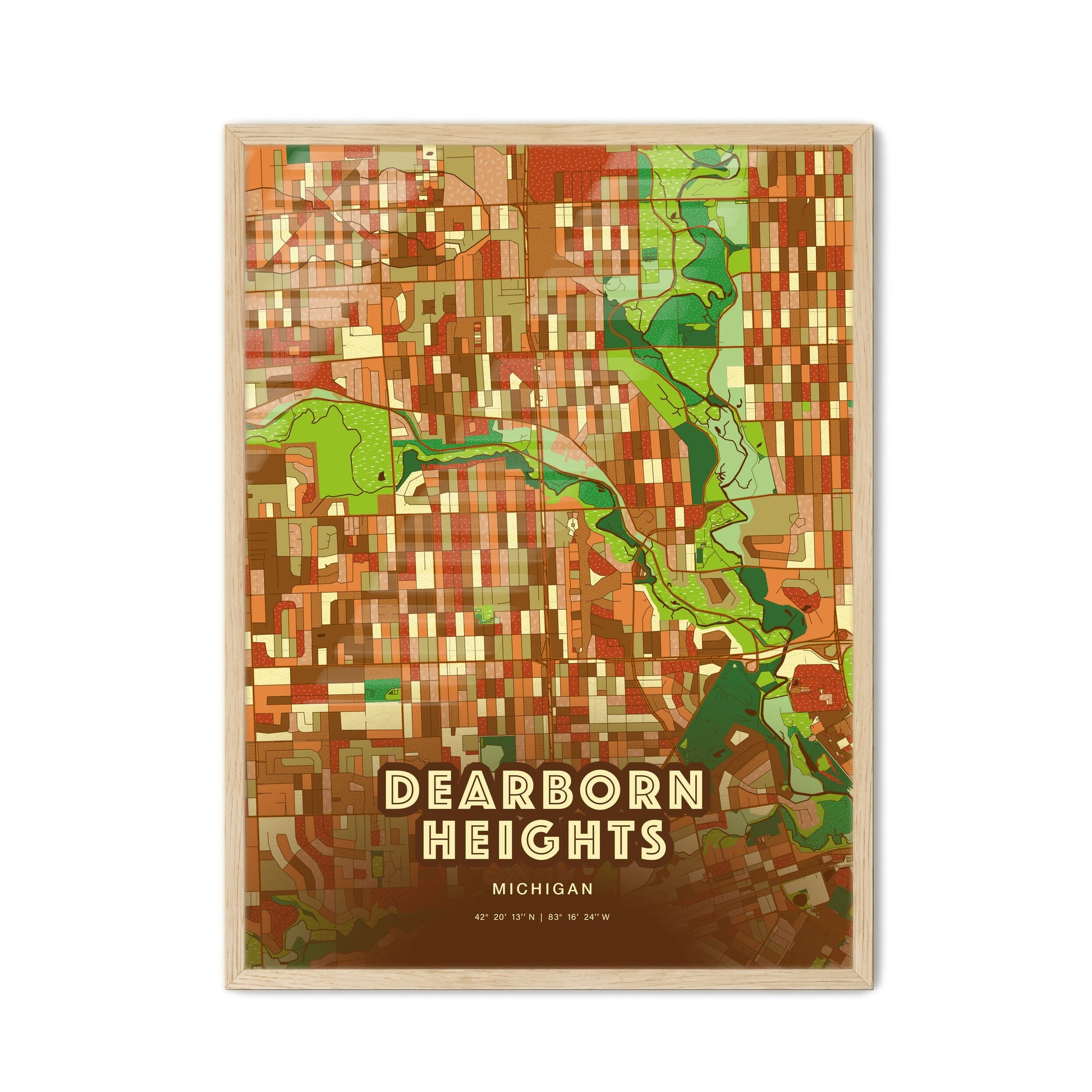 Colorful DEARBORN HEIGHTS MICHIGAN Fine Art Map Farmhouse