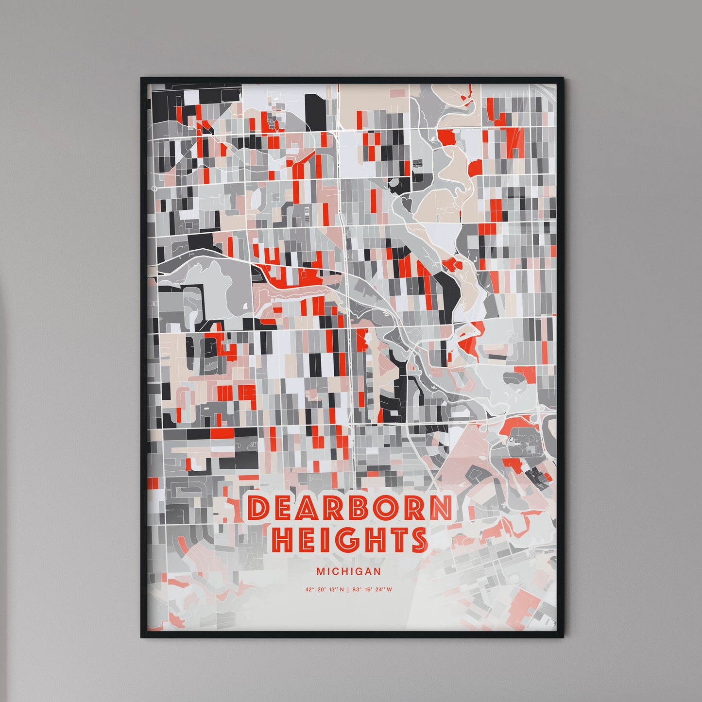 Colorful DEARBORN HEIGHTS MICHIGAN Fine Art Map Modern