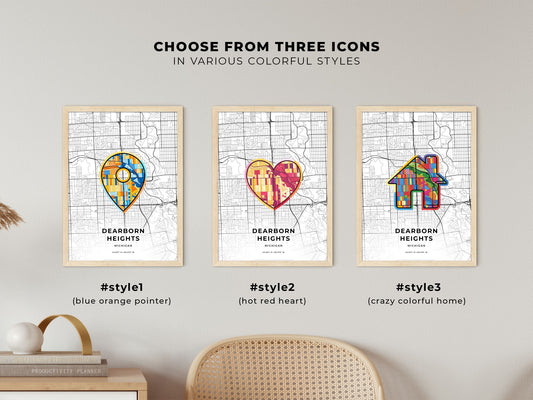 Dearborn Heights Michigan maps with colorful icons