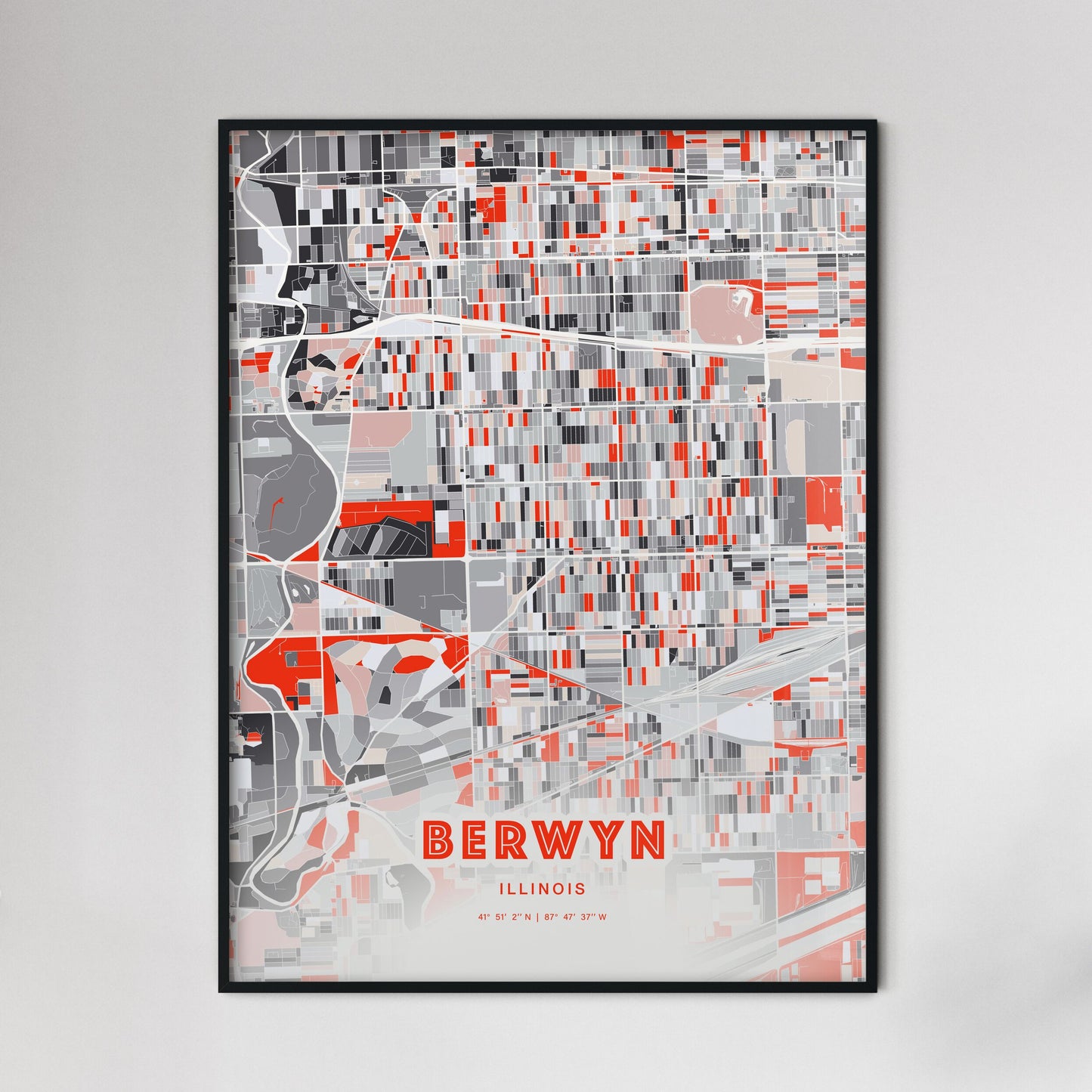 Colorful BERWYN ILLINOIS Fine Art Map Modern