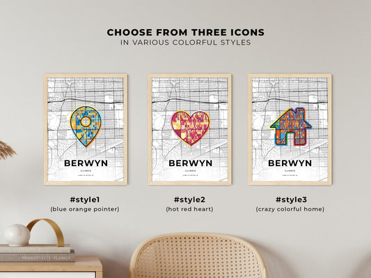 Berwyn Illinois maps with colorful icons
