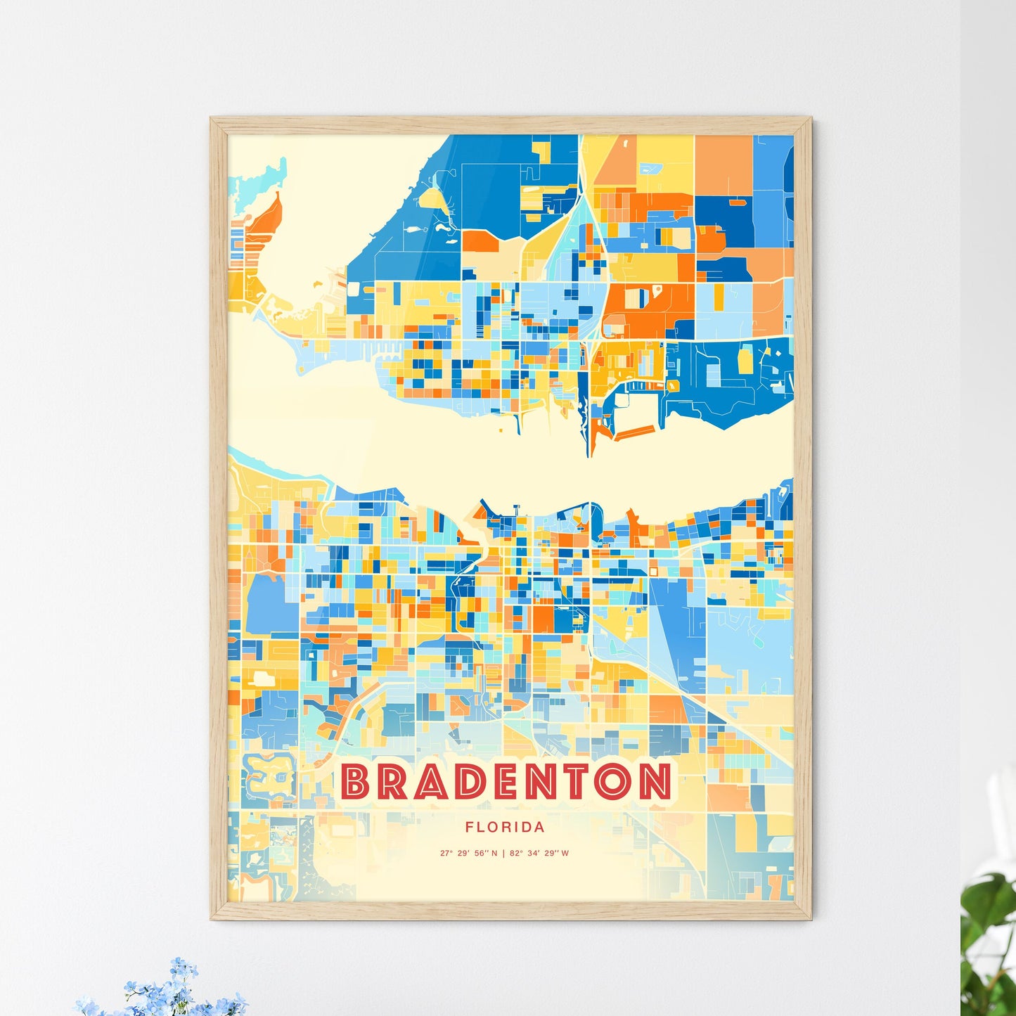 Colorful BRADENTON FLORIDA Fine Art Map Blue Orange