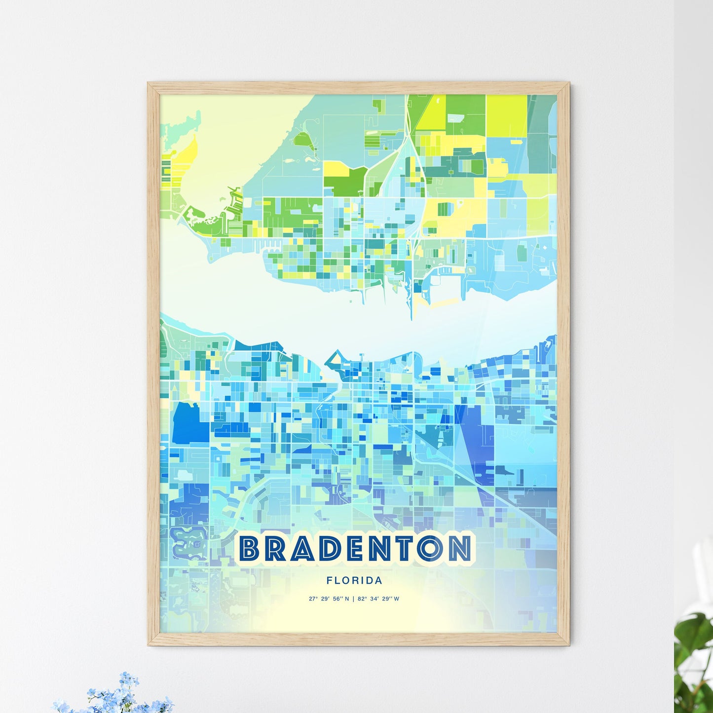 Colorful BRADENTON FLORIDA Fine Art Map Cool Blue