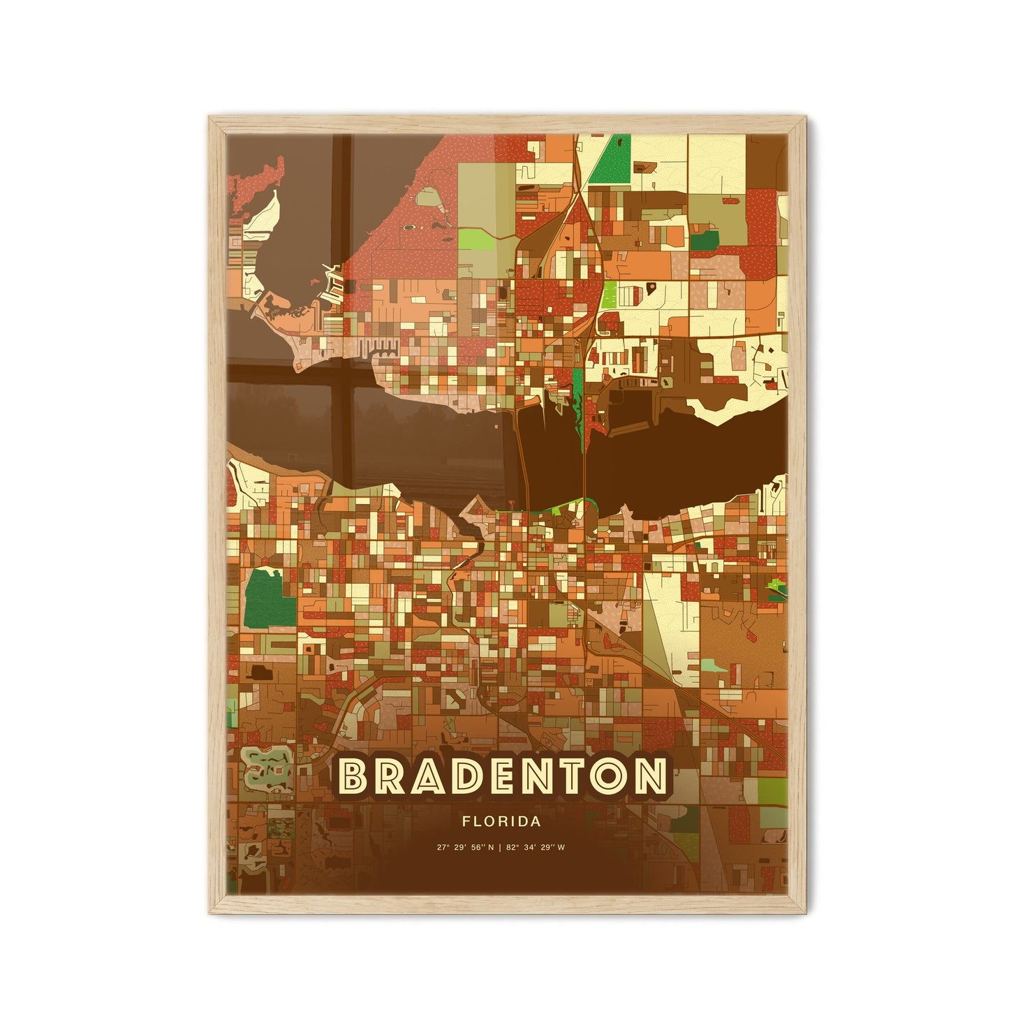 Colorful BRADENTON FLORIDA Fine Art Map Farmhouse